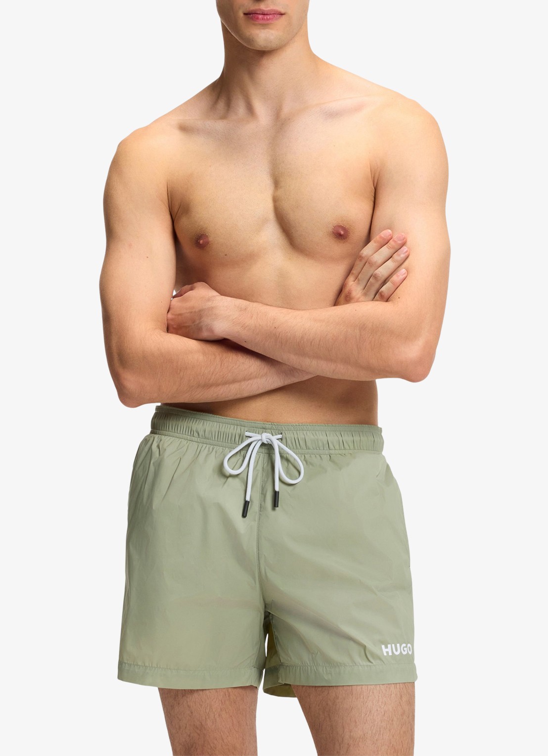 HUGO Volledig gevoerde zwemshort met contrastlogo - detail dark green-306 / groen