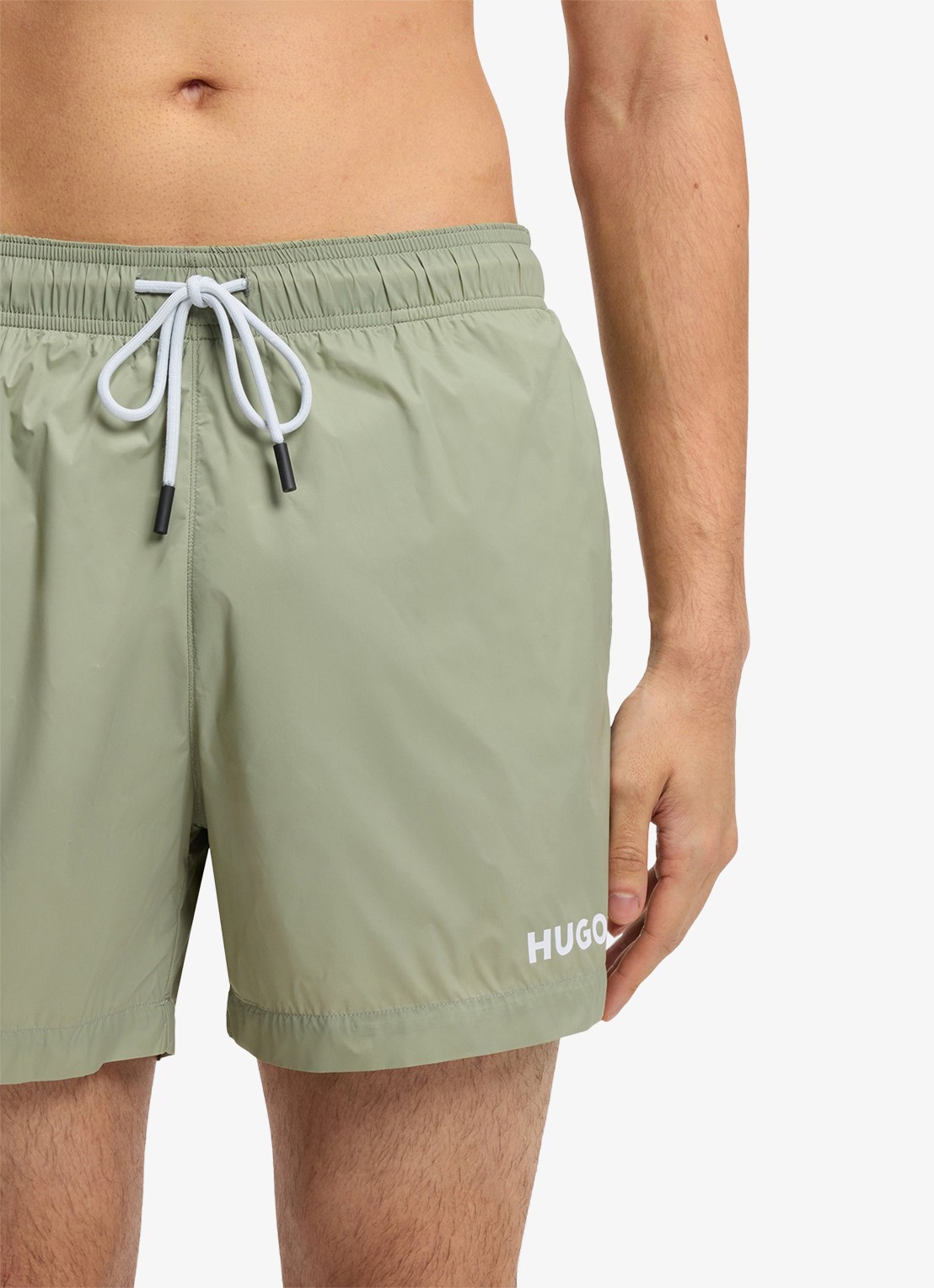 HUGO Volledig gevoerde zwemshort met contrastlogo - detail 2 dark green-306 / groen