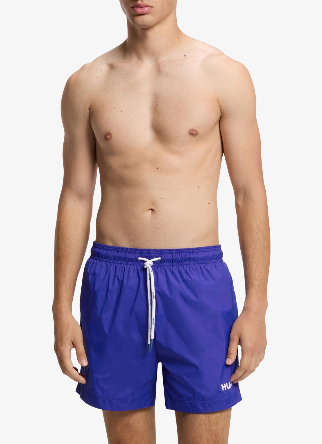 HUGO Volledig gevoerde zwemshort met contrastlogo - detail staalblauw