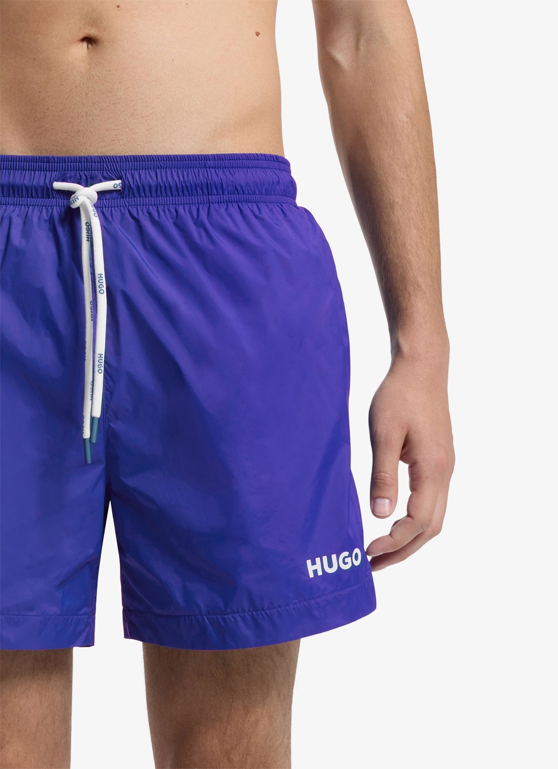 HUGO Volledig gevoerde zwemshort met contrastlogo - detail 2 staalblauw