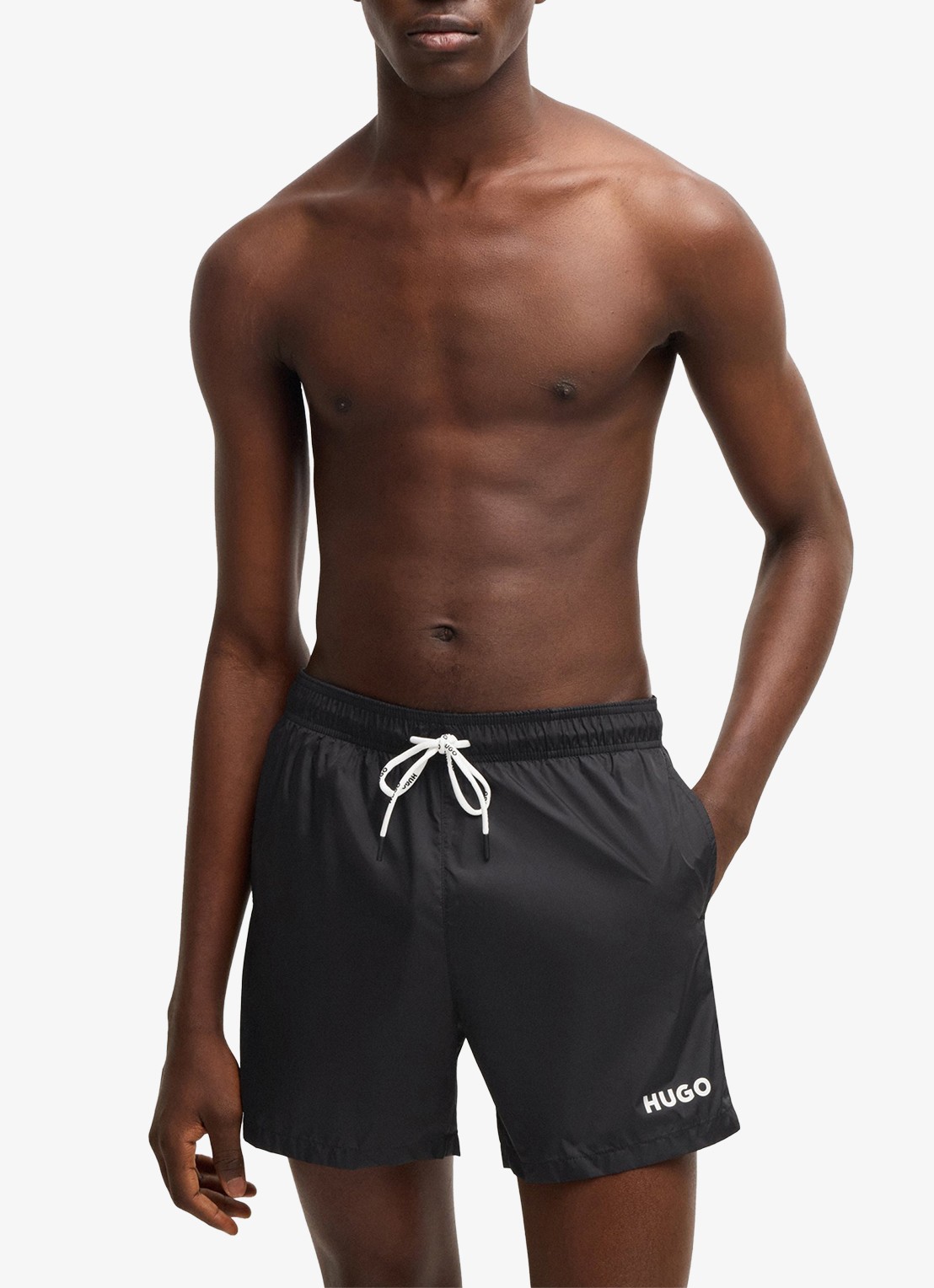 HUGO Volledig gevoerde zwemshort met contrastlogo - voorkant 3 black-001 / zwart