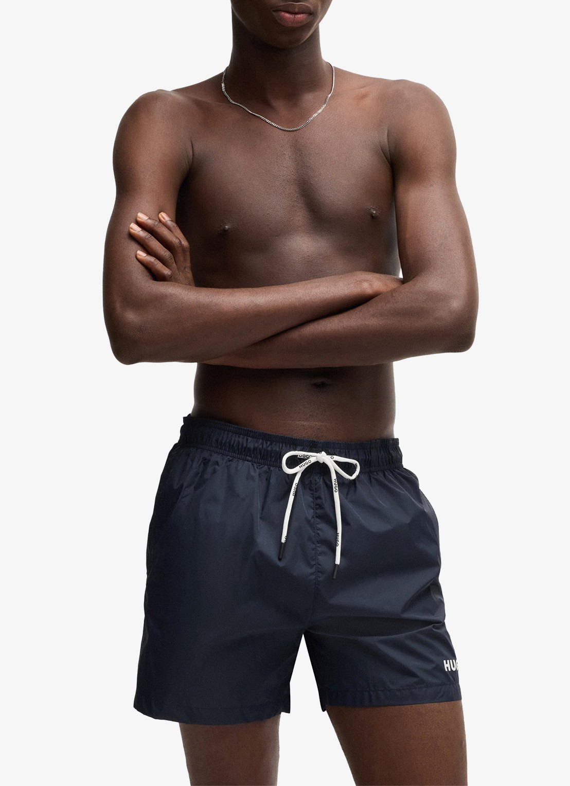 HUGO Volledig gevoerde zwemshort met contrastlogo - voorkant 2 dark blue-405 / blauw
