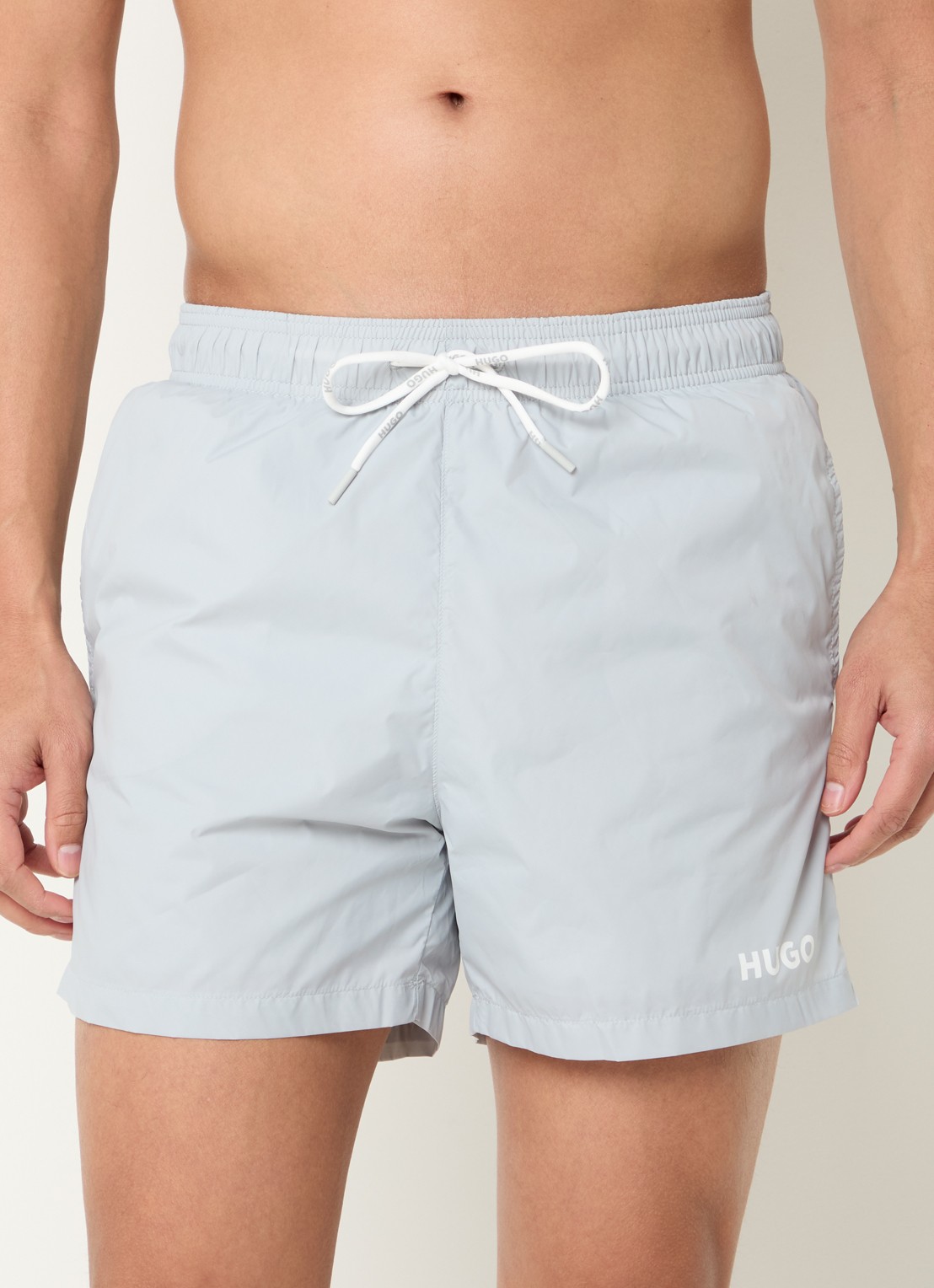 HUGO Volledig gevoerde zwemshort met contrastlogo - detail 3 light/pastel grey-050 / grijs