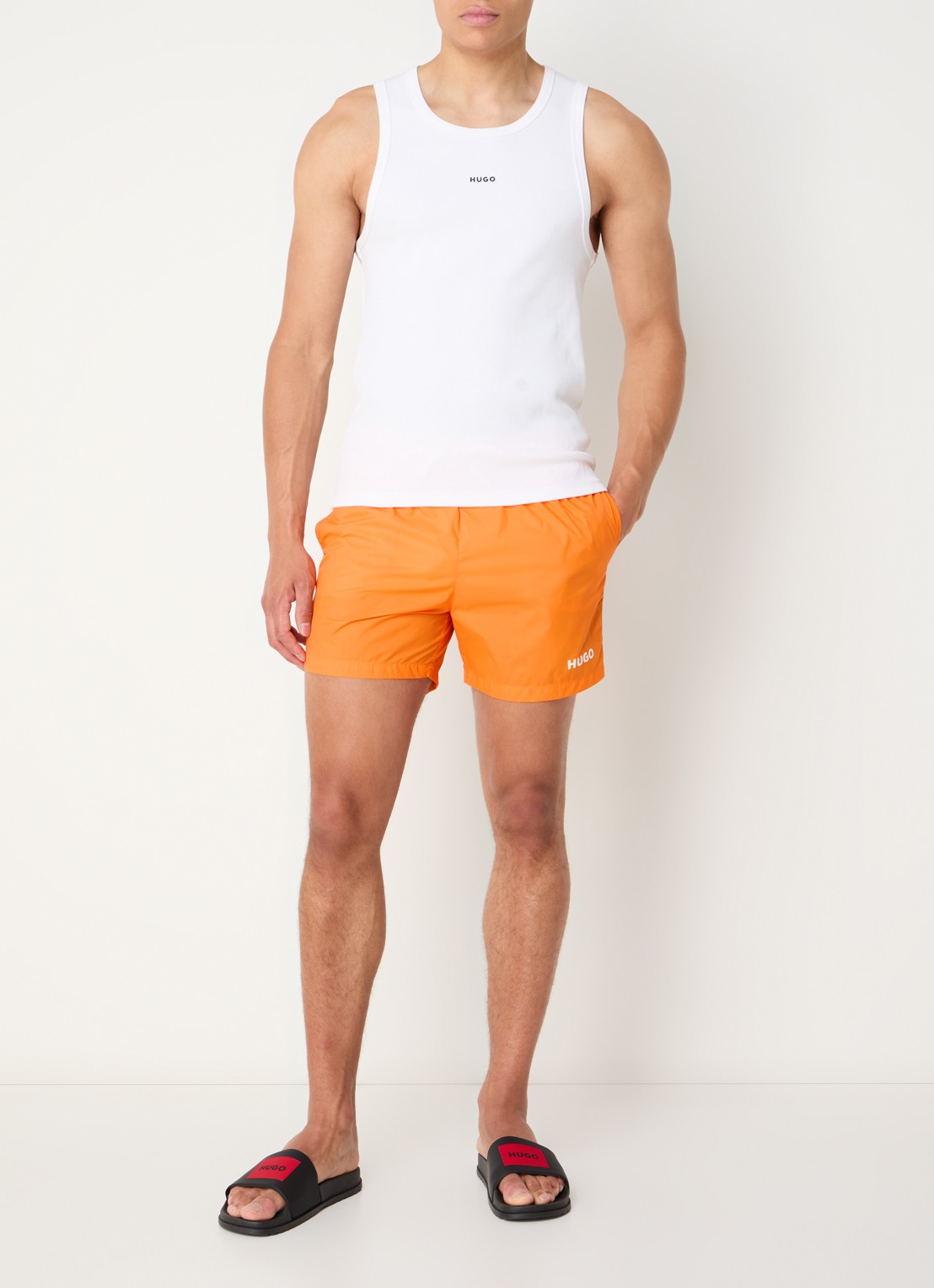 HUGO Volledig gevoerde zwemshort met contrastlogo - voorkant 3 bright orange-820 / oranje