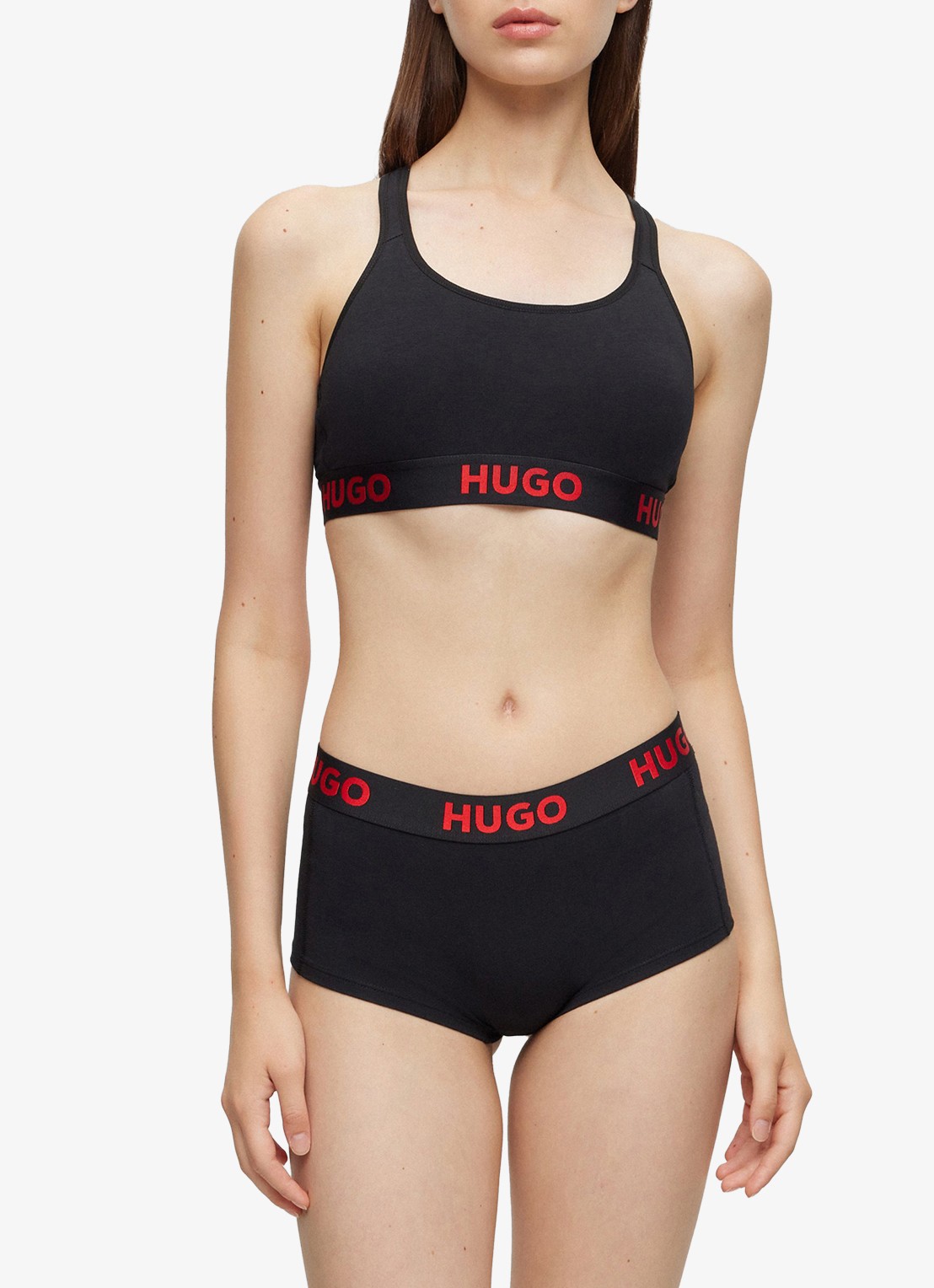 HUGO Voorgevormde bralette met logoband - voorkant 3 zwart