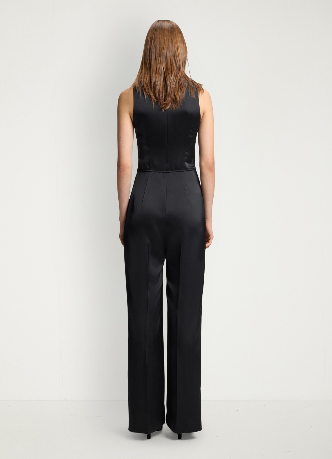 HUGO Wide fit jumpsuit van satijn met watervalhals - achterkant 4 zwart