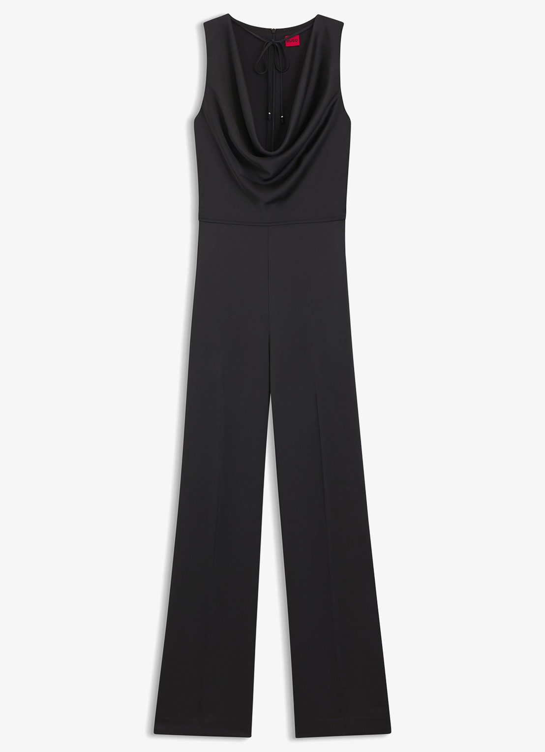 HUGO Wide fit jumpsuit van satijn met watervalhals - voorkant 5 zwart