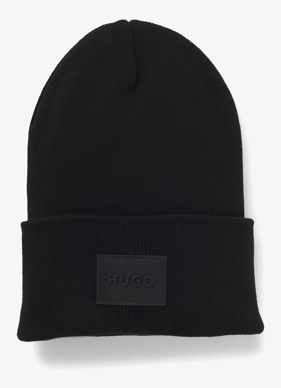 HUGO Xevon fijngebreide muts met logo - voorkant zwart