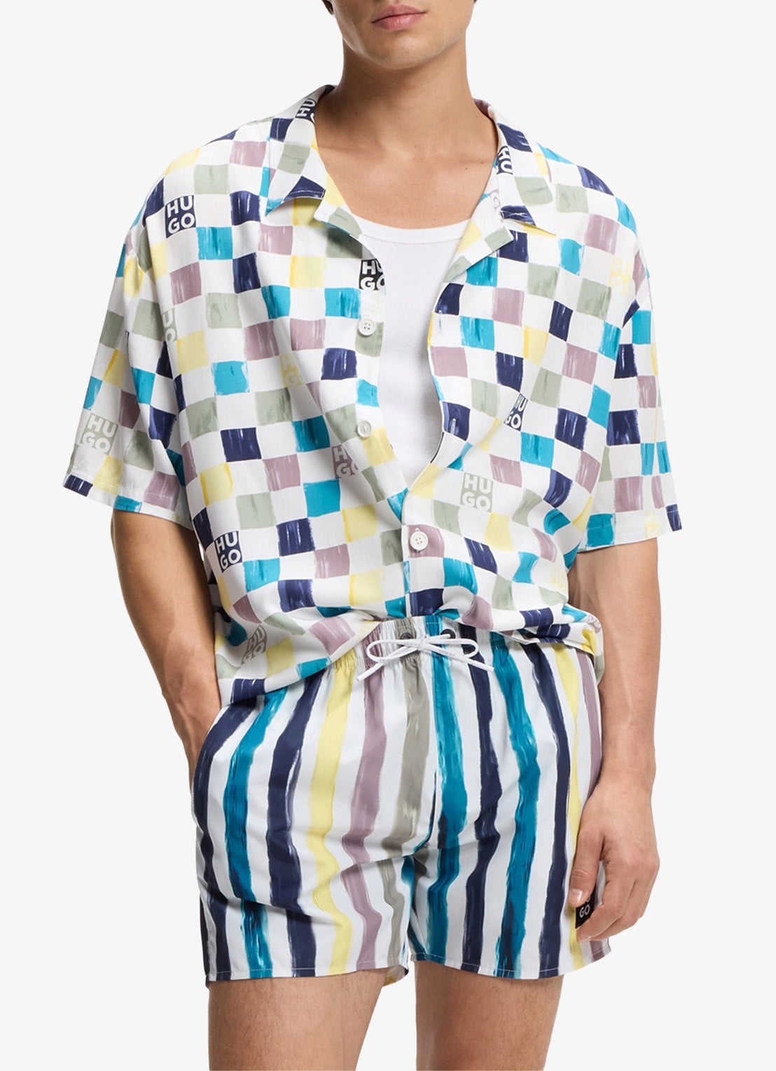 HUGO Zwemshorts met streepprint - voorkant 2 multicolor