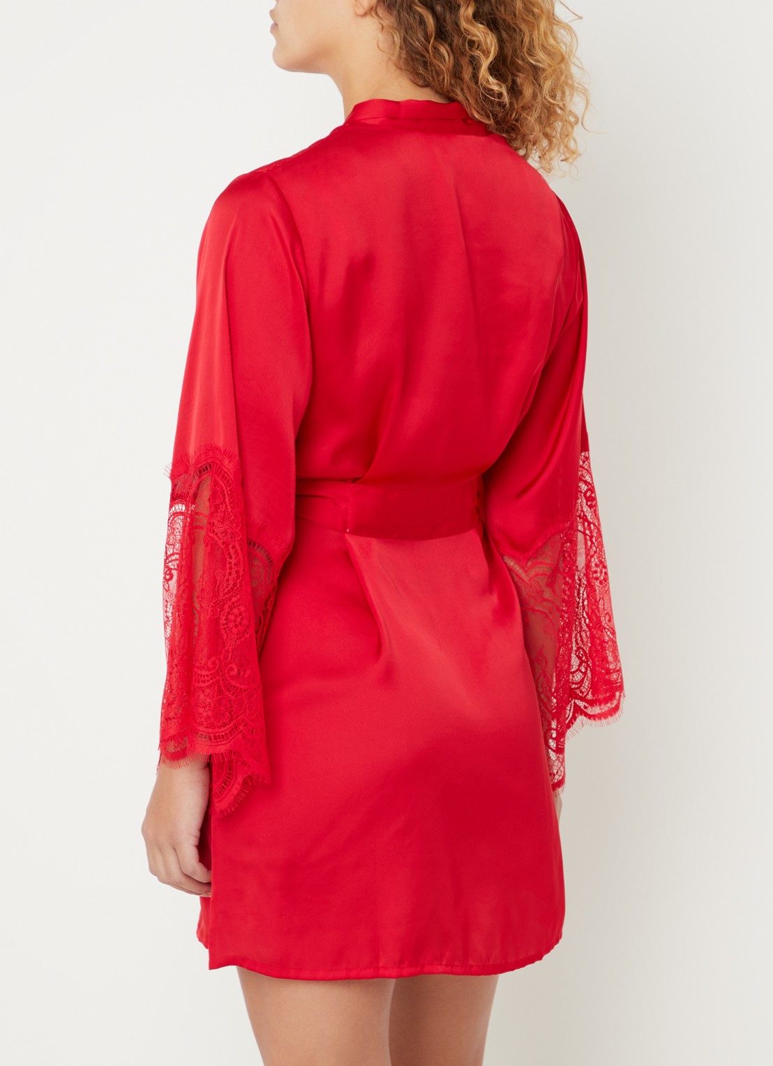 Hunkemöller Kimono van satijn met kant - achterkant 2 steenrood