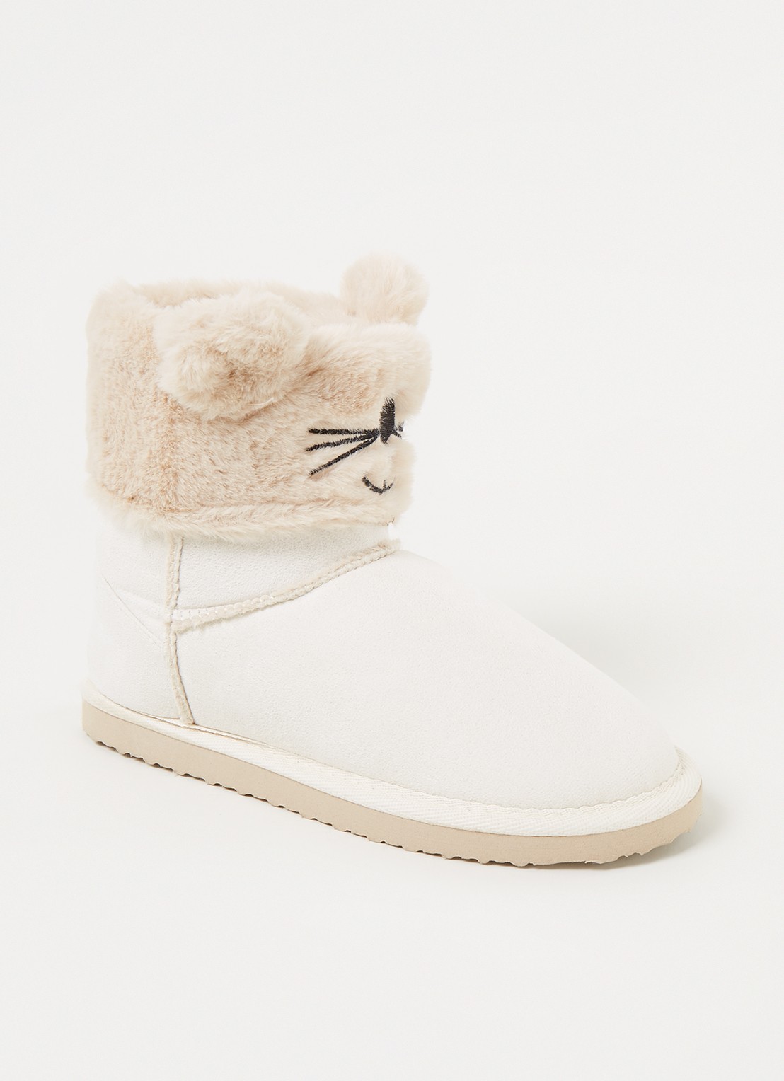 Hunkemöller Pantoffel met imitatiebont - voorkant beige
