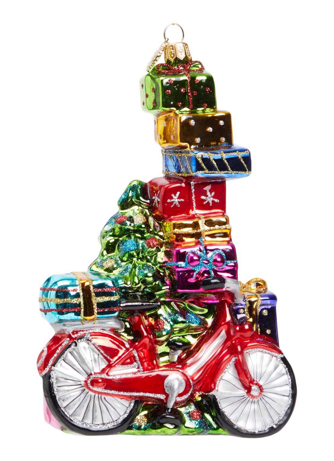 Huras Family Bike with christmas tree kersthanger 18,5 cm - voorkant multicolor