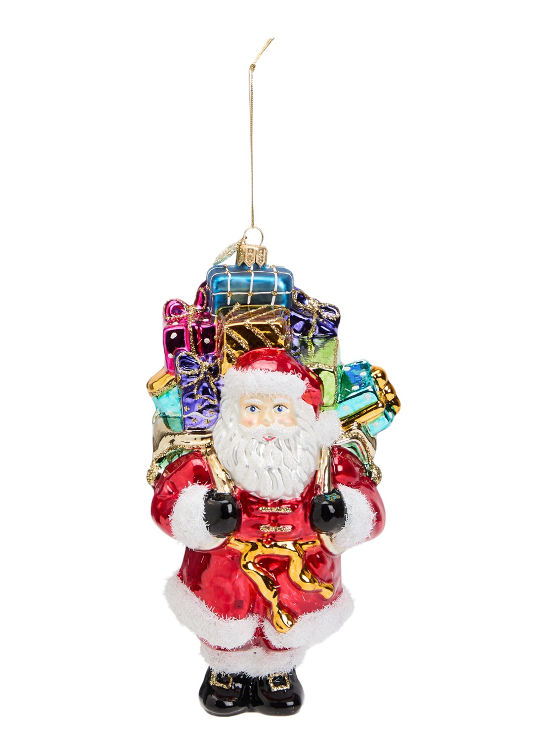 Huras Family Kerstman met cadeautjes kersthanger 19 cm - voorkant multicolor