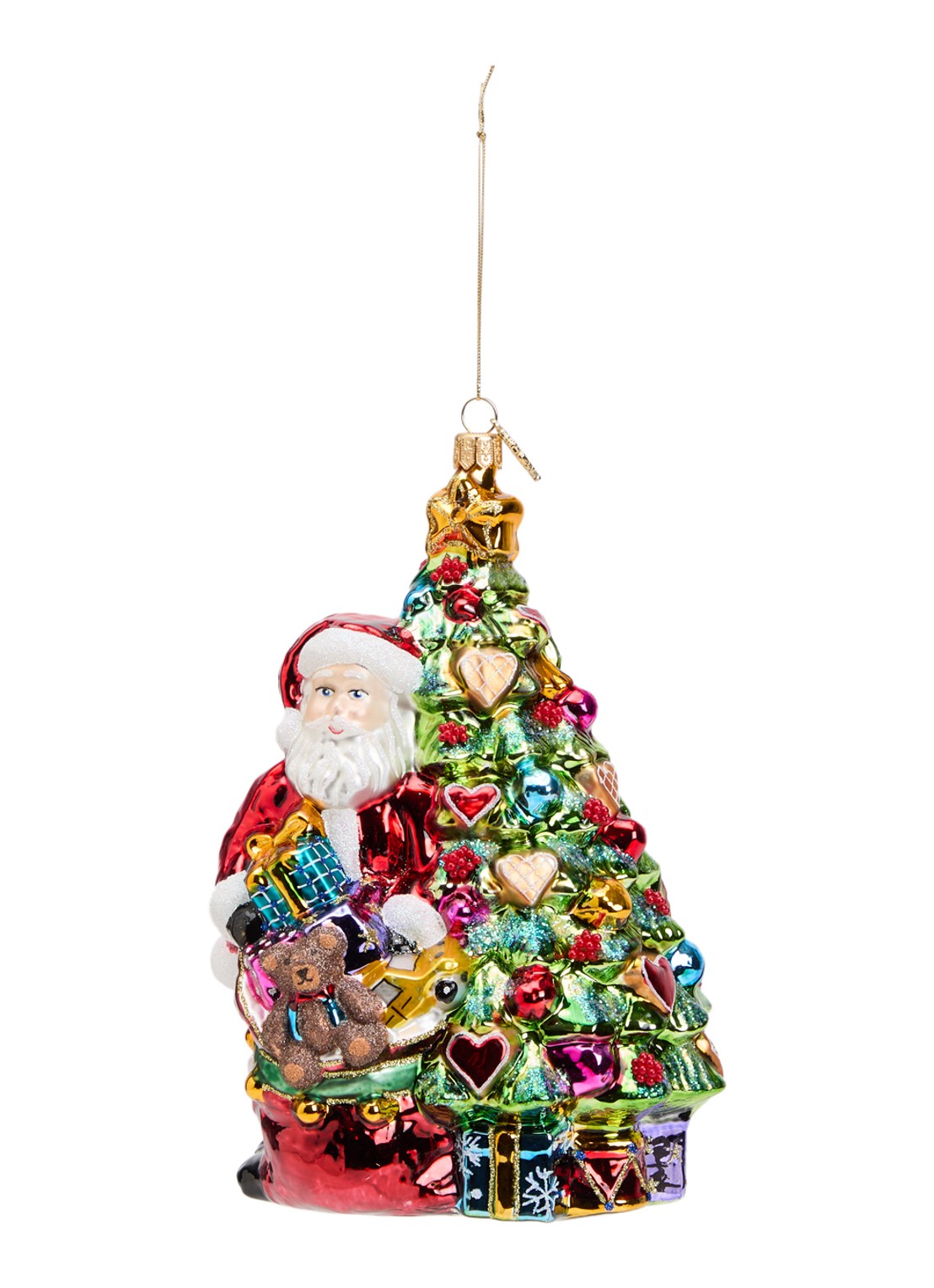 Huras Family Kerstman met kerstboom kersthanger 19 cm - voorkant multicolor