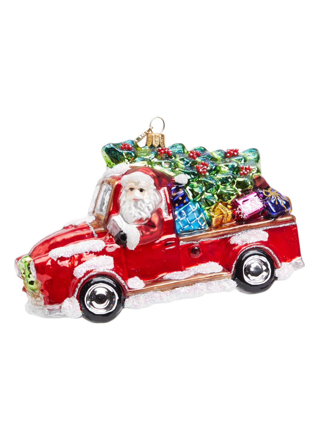 Huras Family Santa Driving Around kersthanger 9 cm - voorkant 2 rood