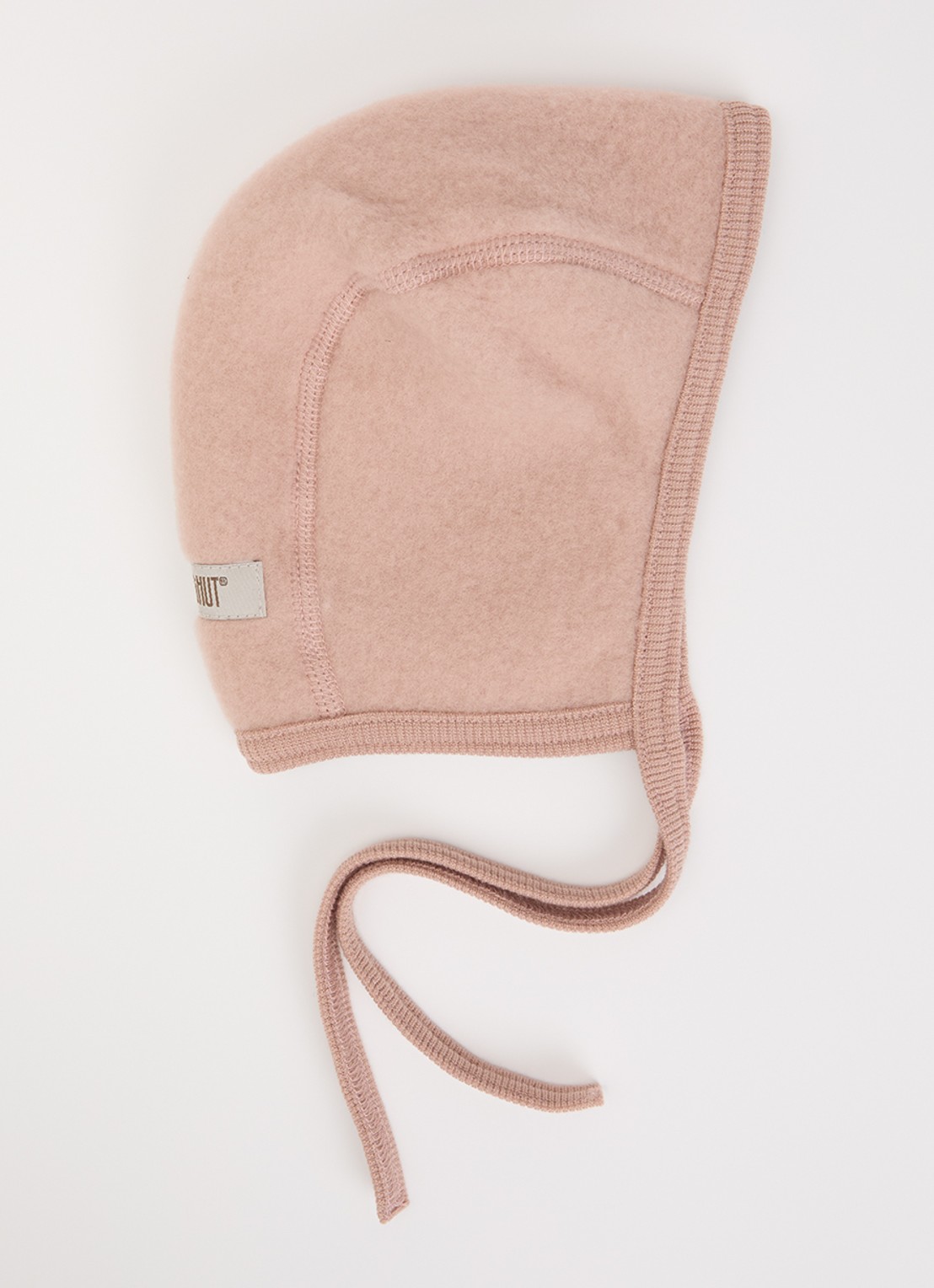 Huttelihut Babymuts van merino wol - voorkant oudroze
