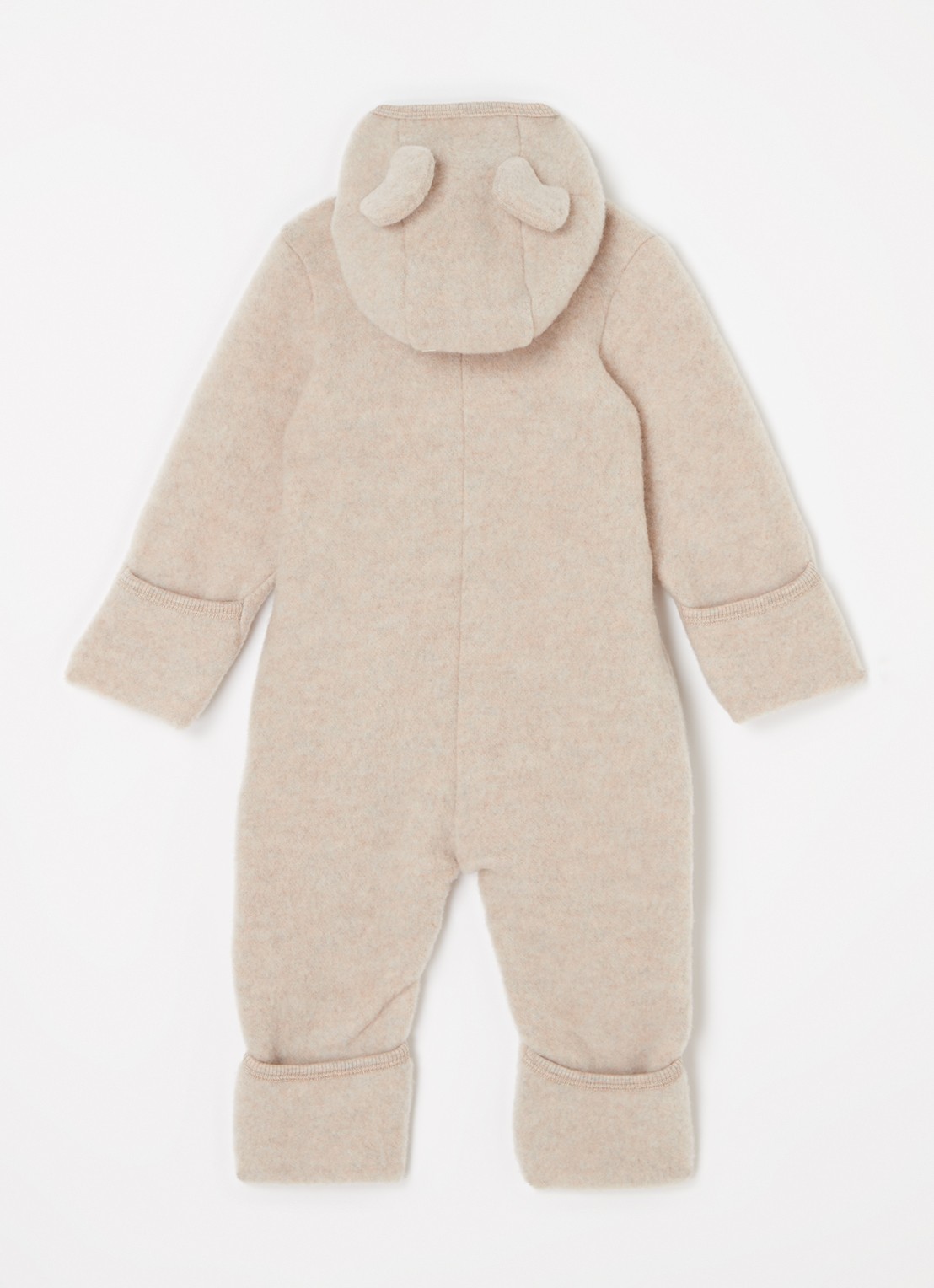 Huttelihut Babypak van wol met capuchon - achterkant 3 beige