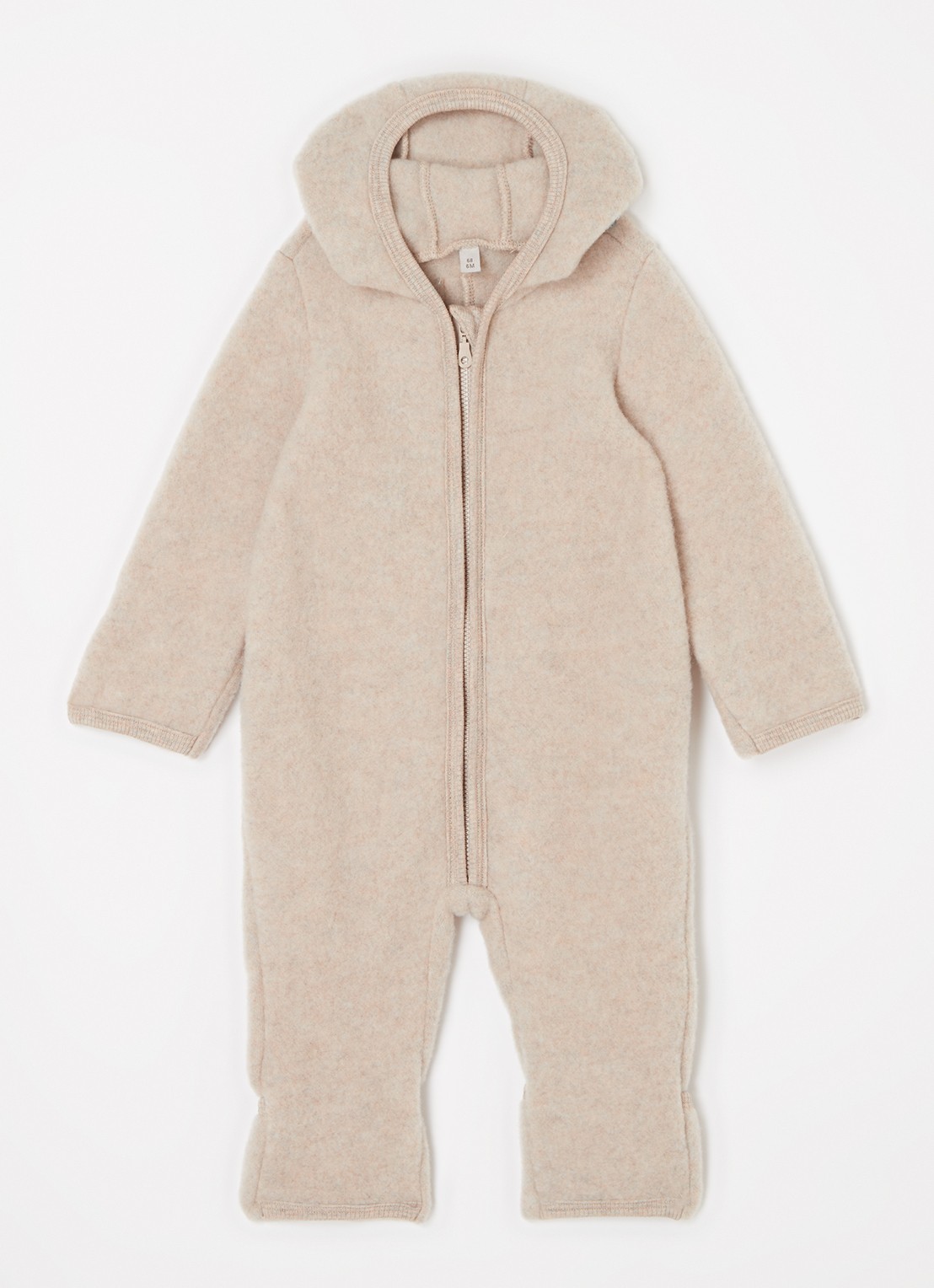Huttelihut Babypak van wol met capuchon - voorkant beige