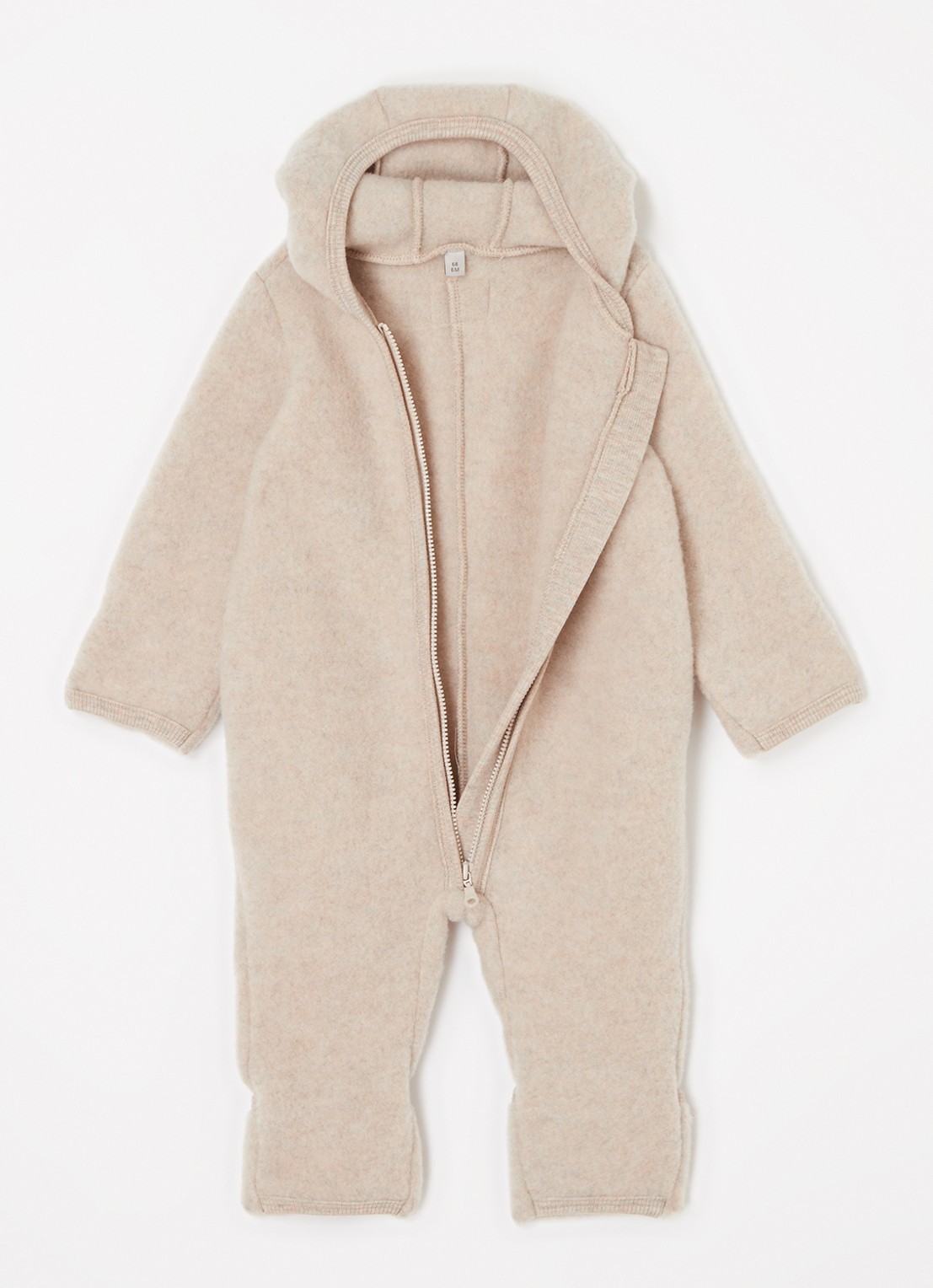 Huttelihut Babypak van wol met capuchon - voorkant 2 beige