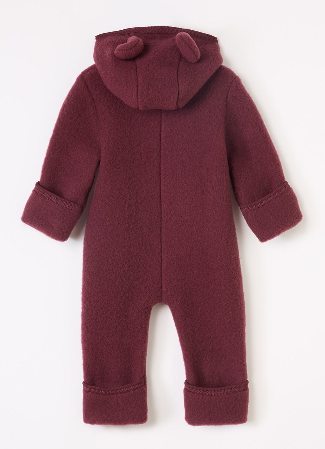 Huttelihut Babypak van wol met capuchon - voorkant 2 bordeauxrood