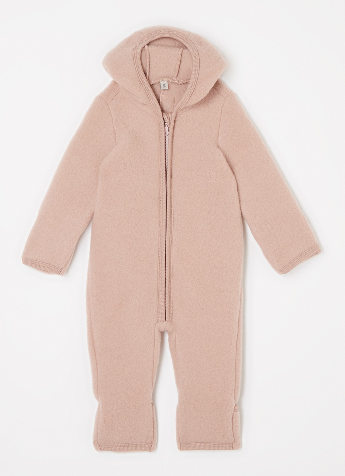 Huttelihut Babypak van wol met capuchon - voorkant zalmroze
