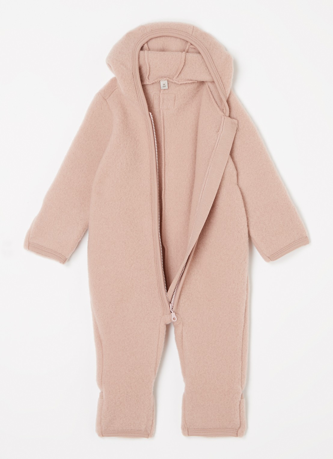 Huttelihut Babypak van wol met capuchon - voorkant 2 zalmroze