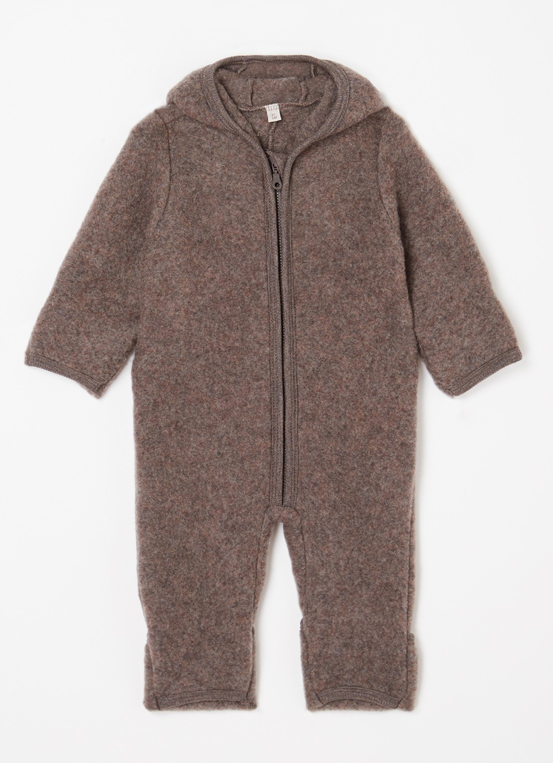 Huttelihut Babypak van wol met capuchon - voorkant donkerbruin