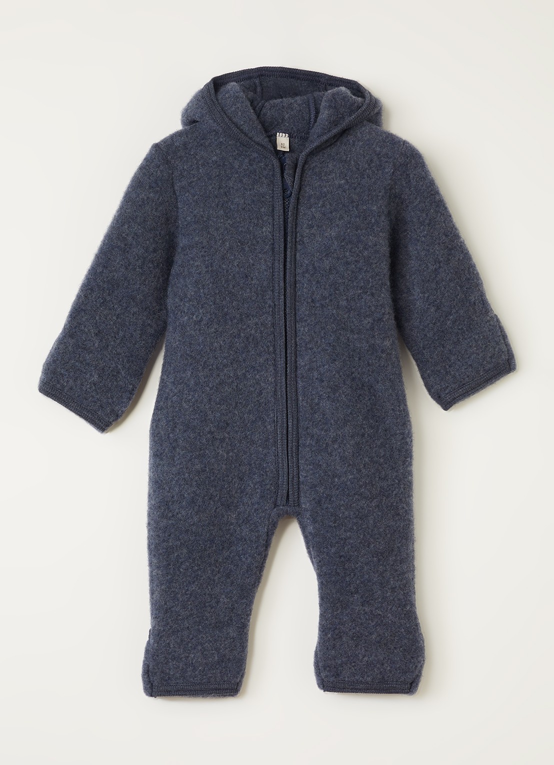 Huttelihut Babypak van wol met capuchon - voorkant blauw