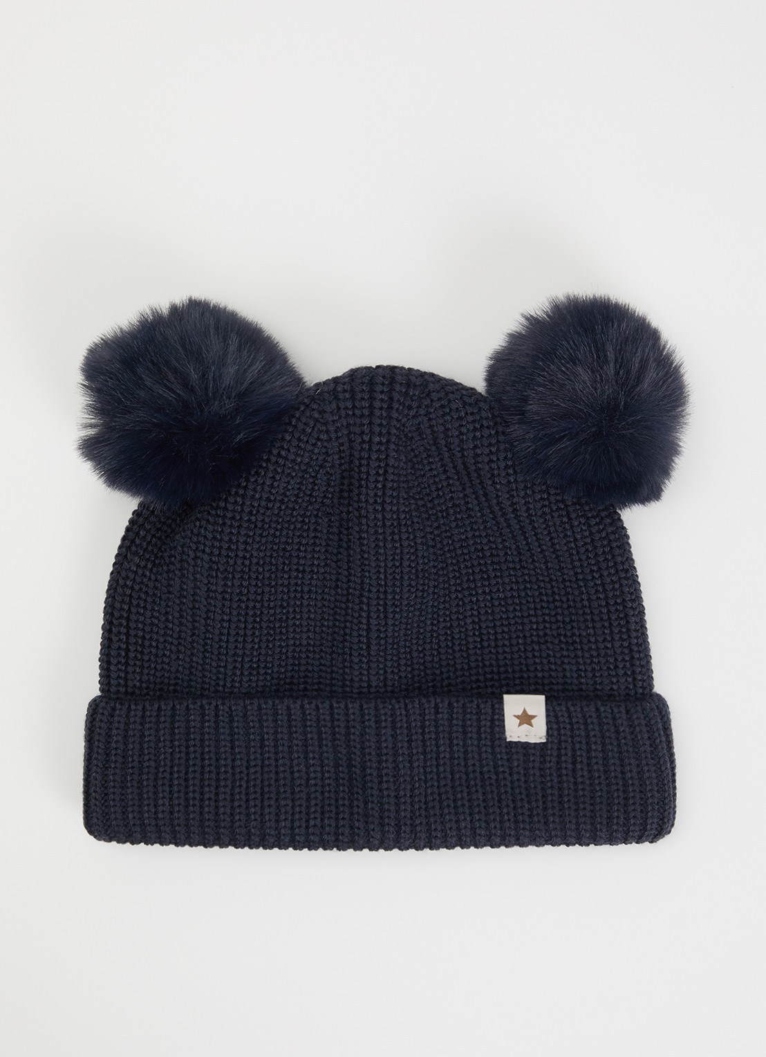 Huttelihut Ribgebreide muts van wol - voorkant donkerblauw