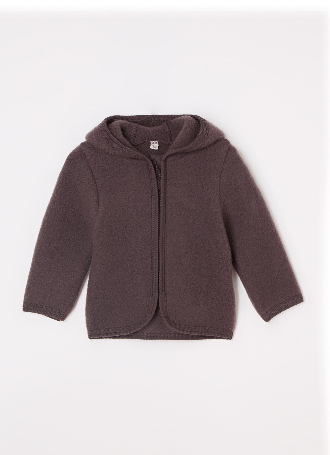 Huttelihut Vest van wol met capuchon - voorkant taupe