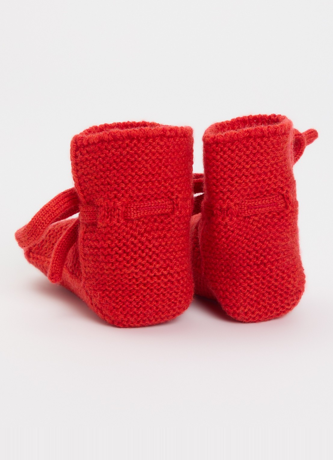 Hvid Babyslofjes van merino wol - achterkant 3 rood