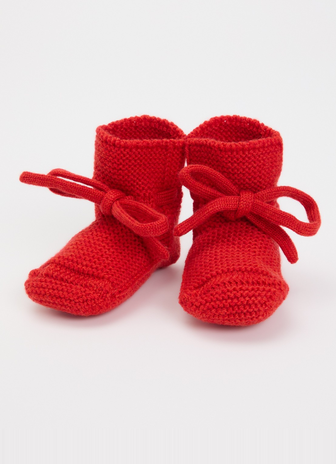 Hvid Babyslofjes van merino wol - detail rood