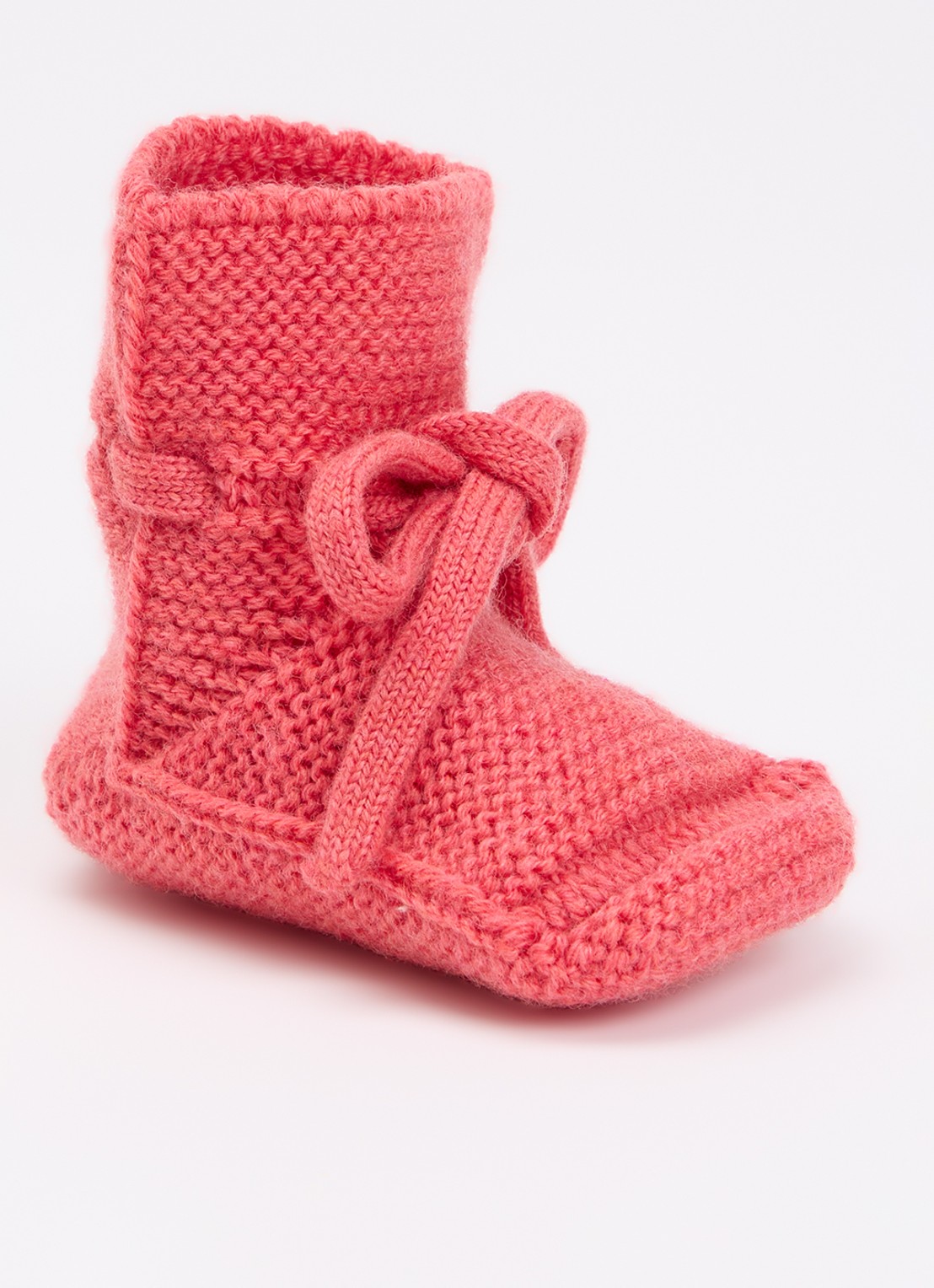 Hvid Babyslofjes van merino wol - voorkant 2 donkerroze