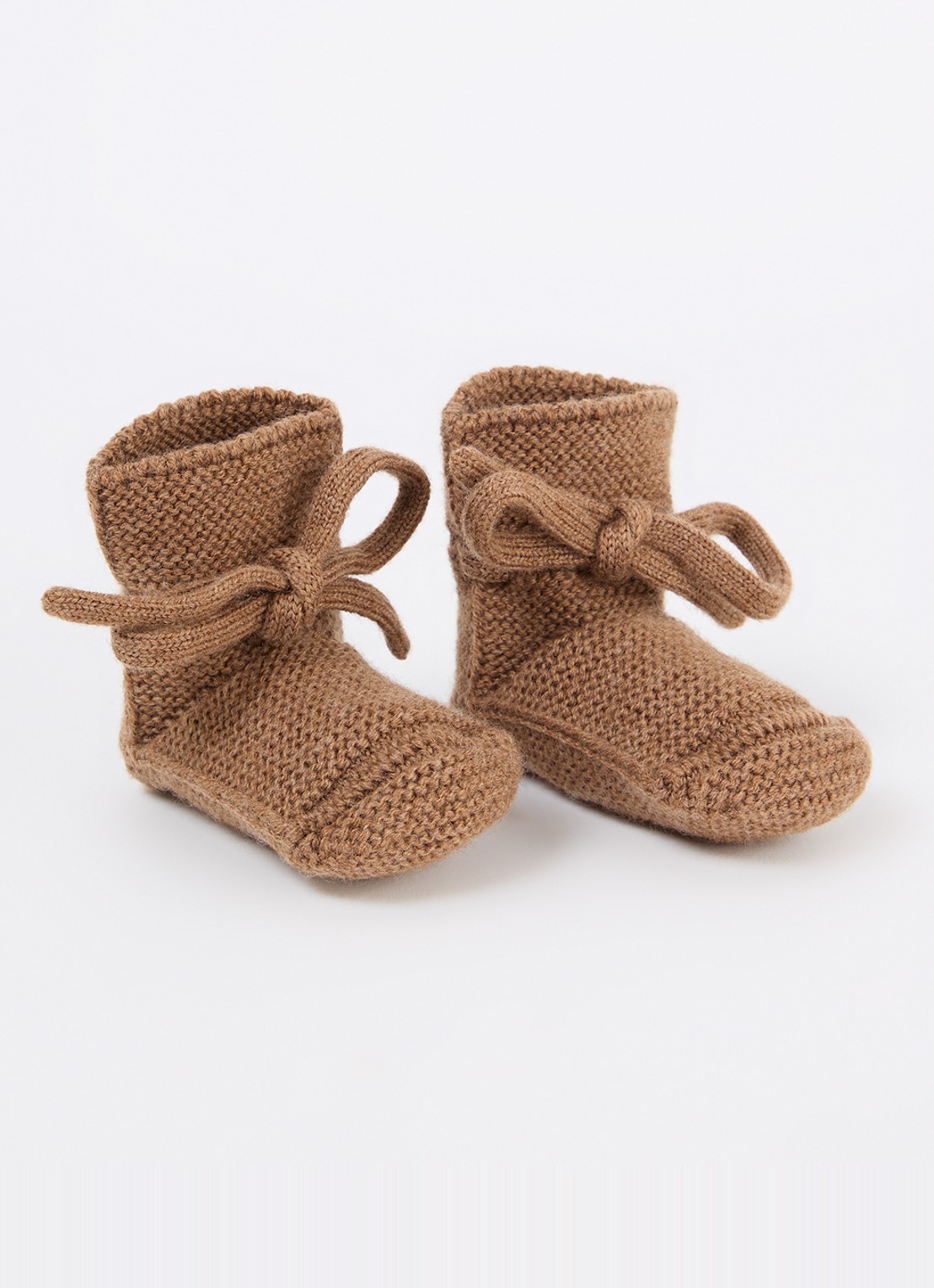 Hvid Babyslofjes van merino wol - voorkant 2 bruin