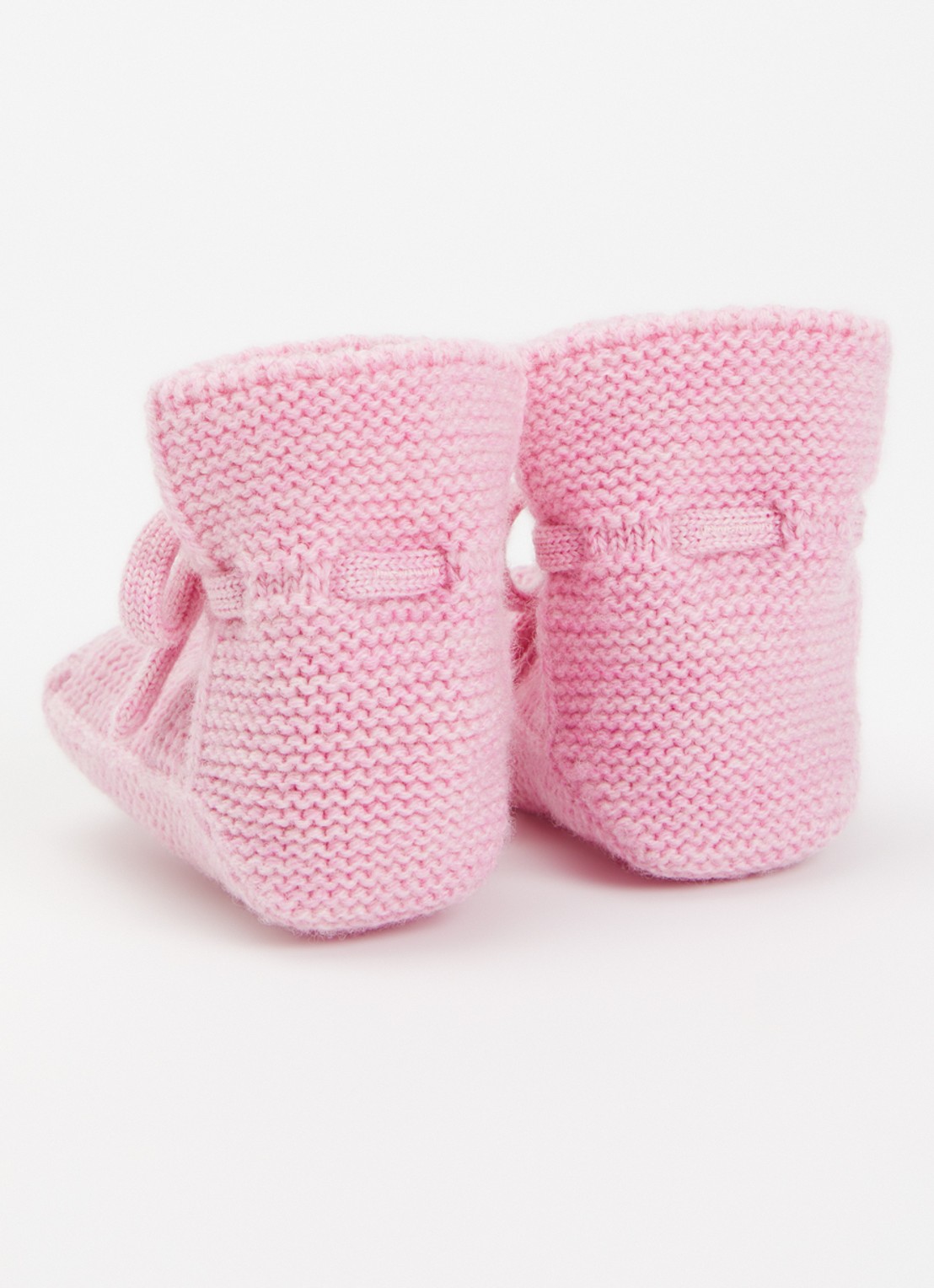 Hvid Booties babyslofjes met strikdetail - achterkant 3 lichtroze