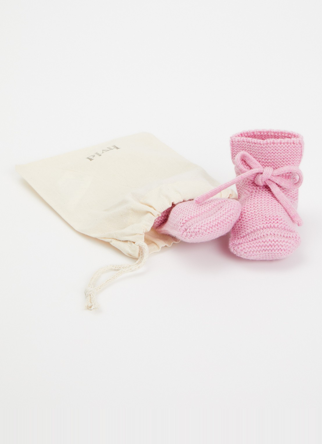 Hvid Booties babyslofjes met strikdetail - voorkant 2 lichtroze