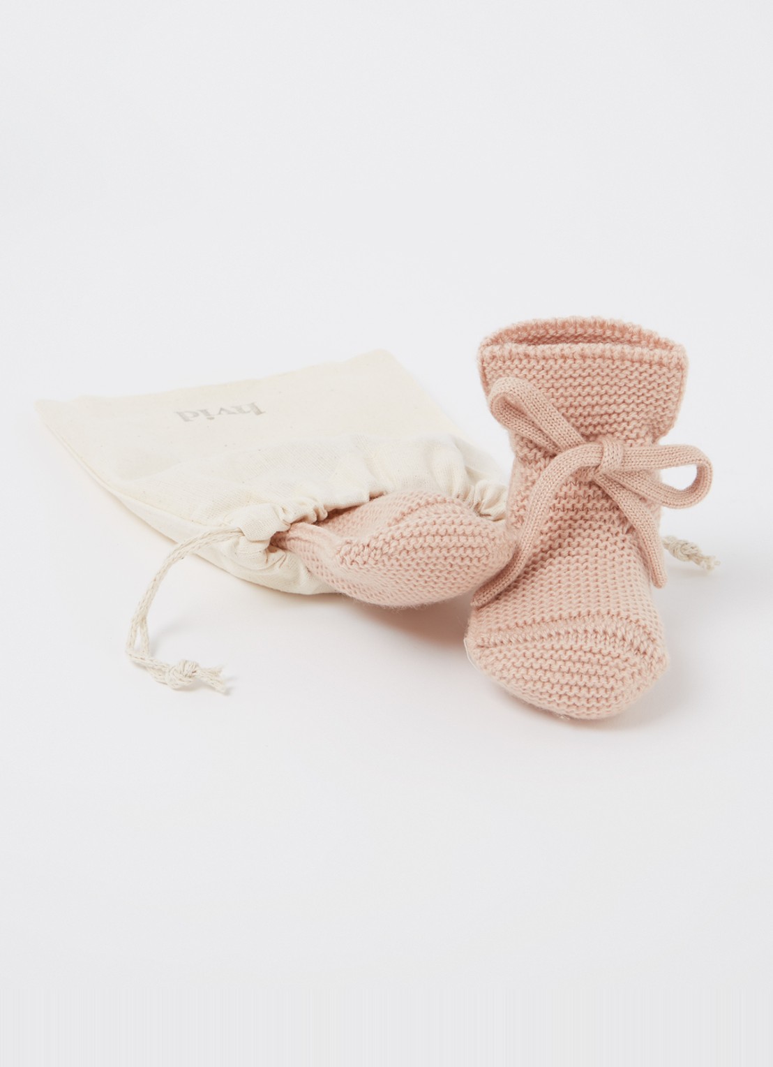 Hvid Booties gebreide babyslofjes van wol - detail 2 zalmroze