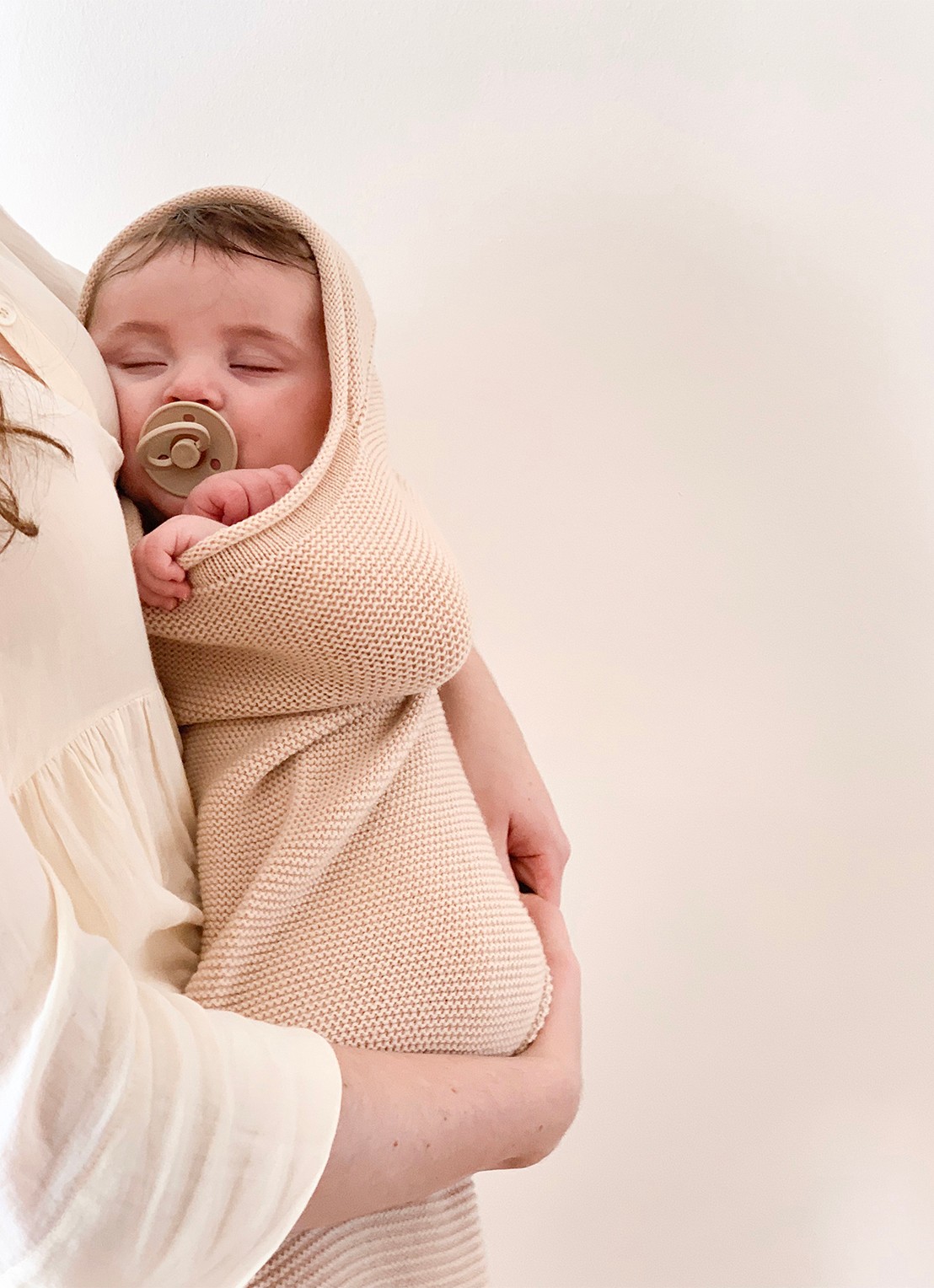Hvid Cocoon van merino wol - voorkant 2 creme