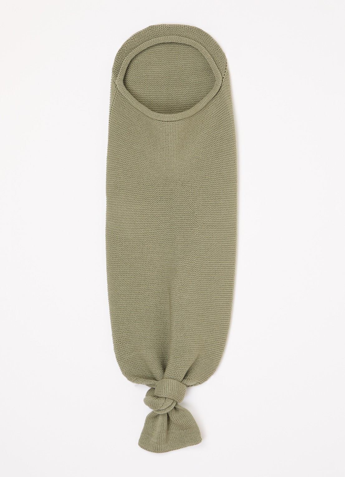 Hvid Cocoon van merino wol - voorkant 2 olijfgroen