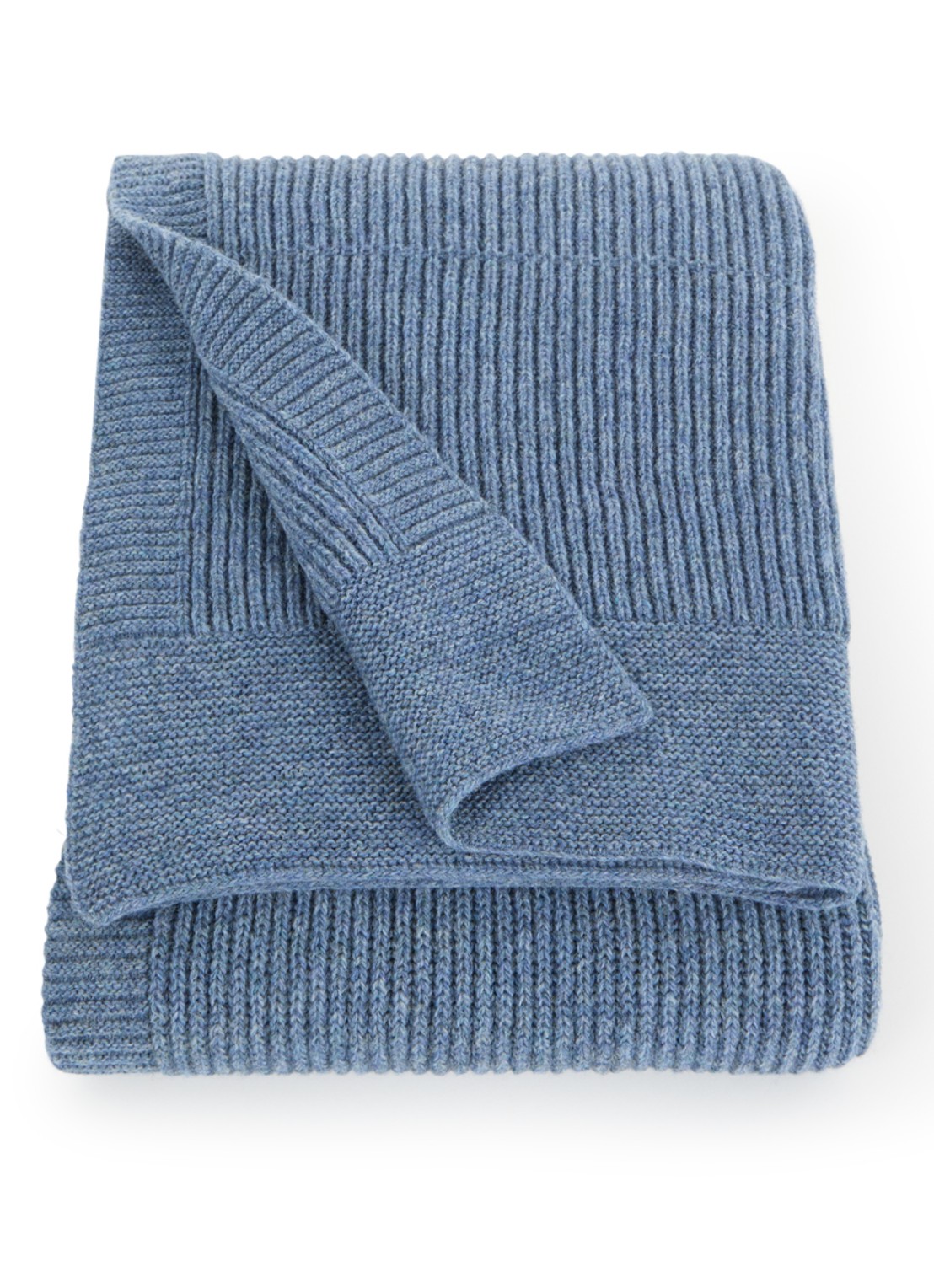 Hvid Gaston plaid van merino wol 140 x 100 cm - voorkant staalblauw