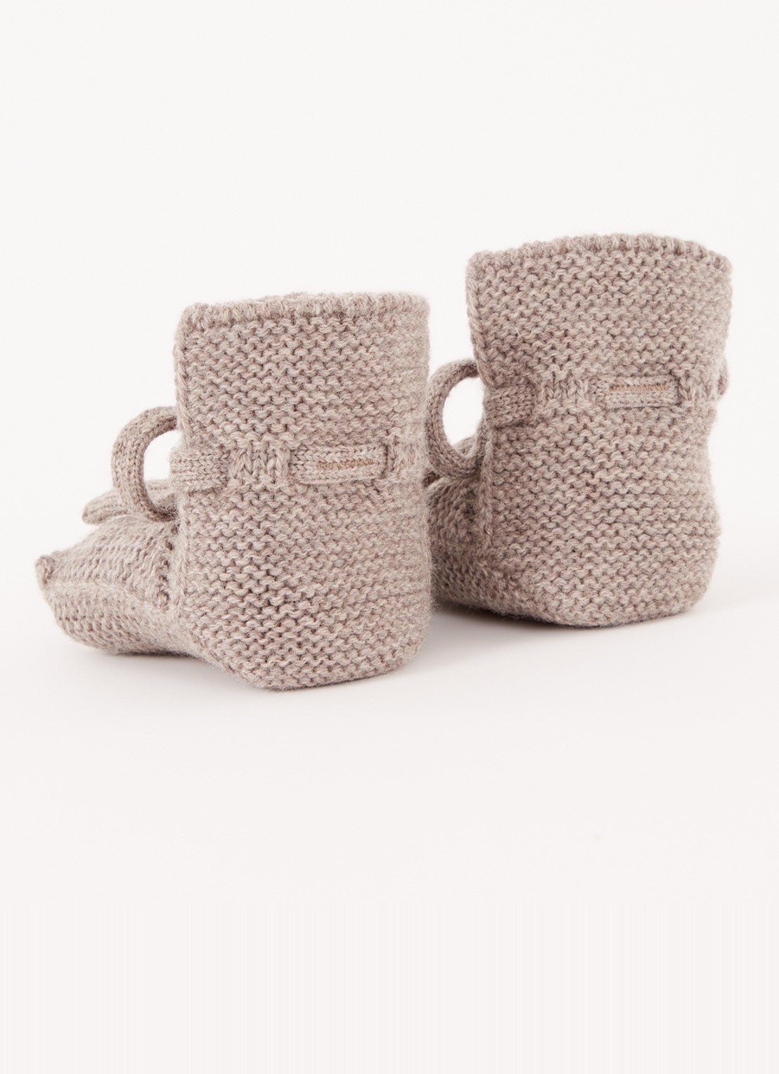Hvid Gebreide babyslofjes van wol - achterkant 4 taupe