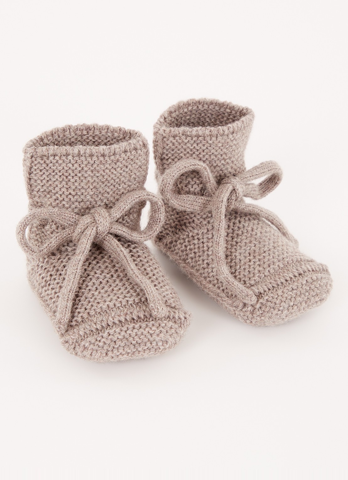 Hvid Gebreide babyslofjes van wol - voorkant 2 taupe