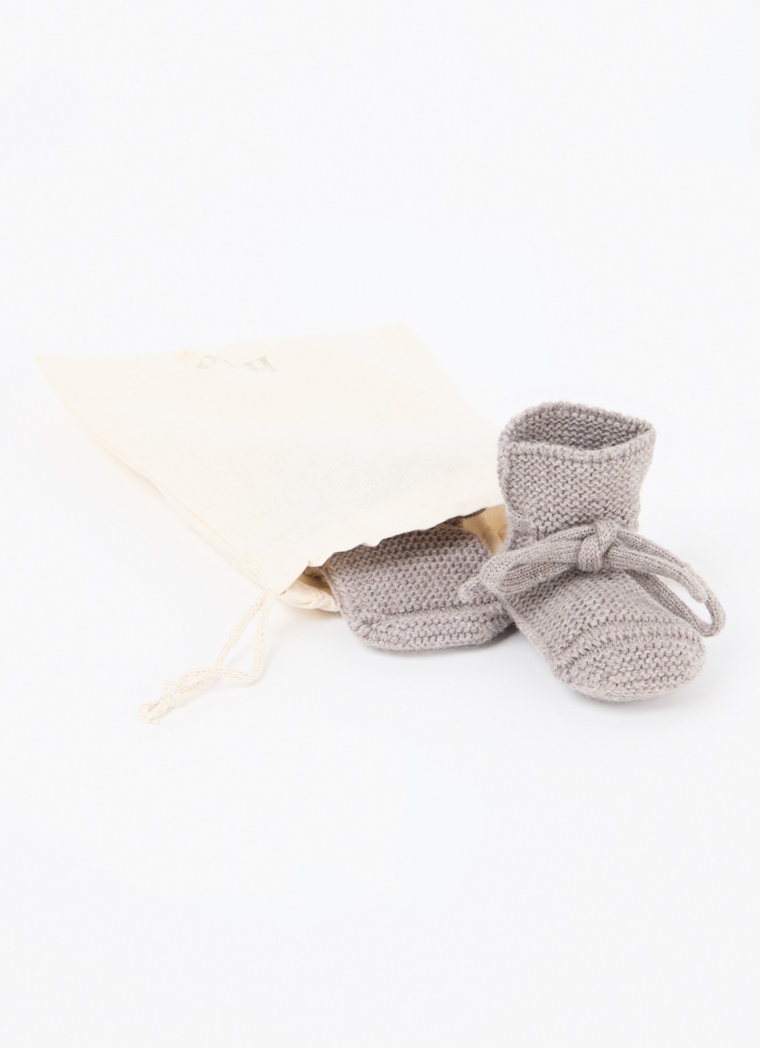 Hvid Gebreide babyslofjes van wol - voorkant 3 taupe