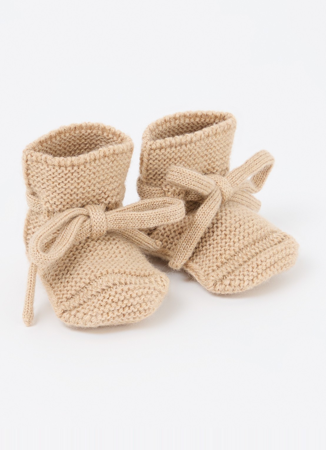 Hvid Gebreide babyslofjes van wol - voorkant 3 beige