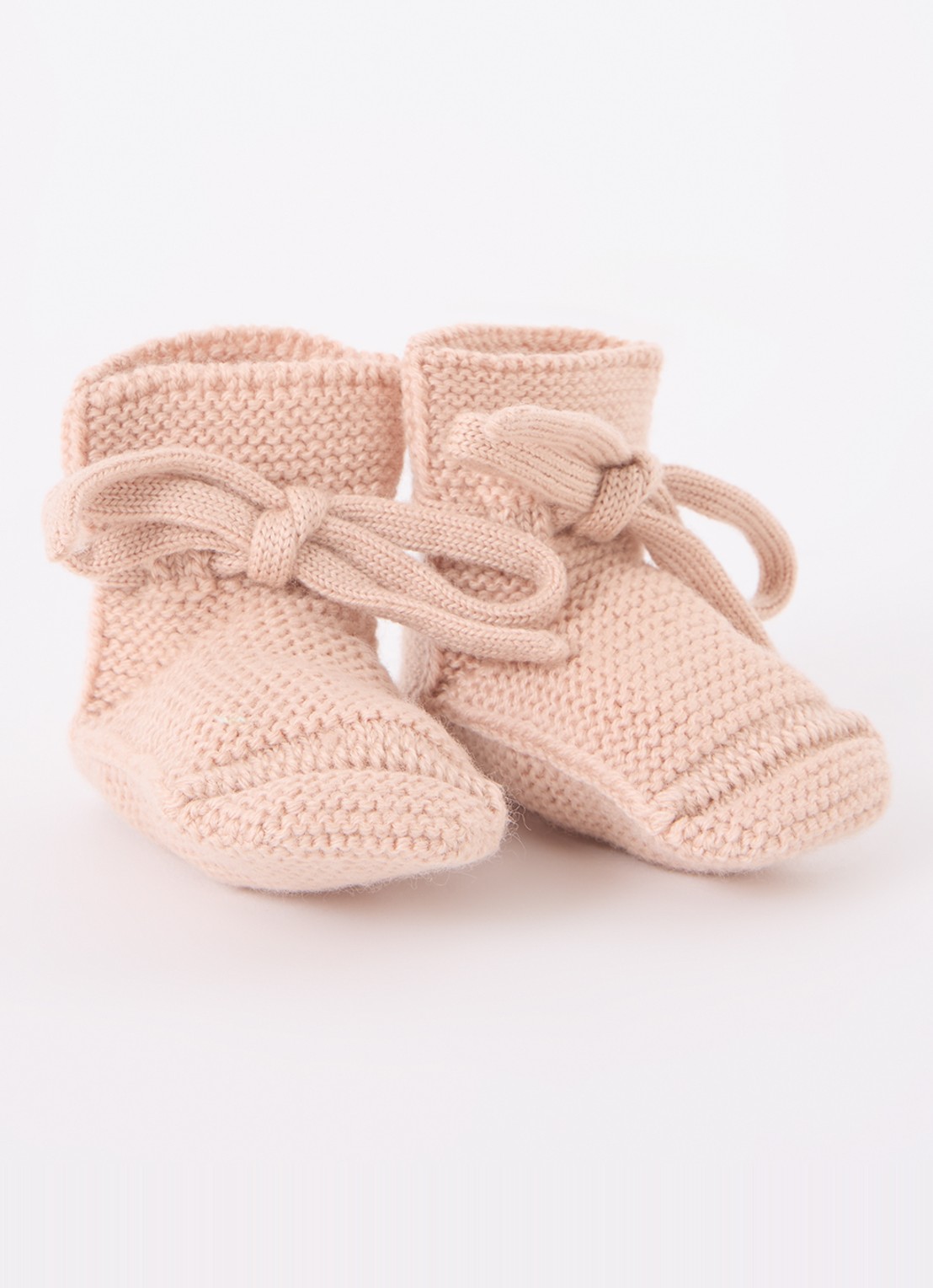 Hvid Gebreide babyslofjes van wol - voorkant 3 oudroze