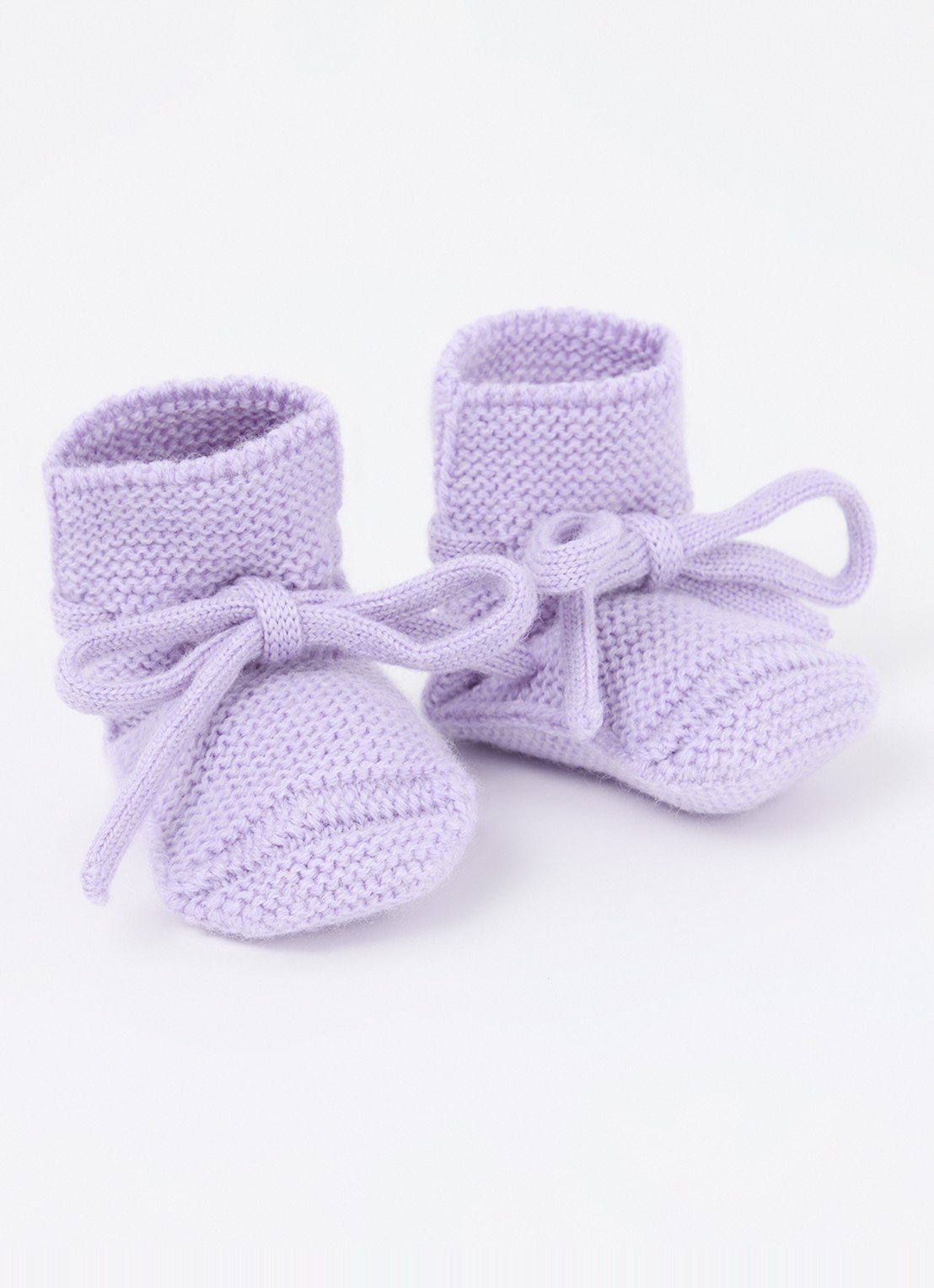 Hvid Gebreide babyslofjes van wol - voorkant 2 lila