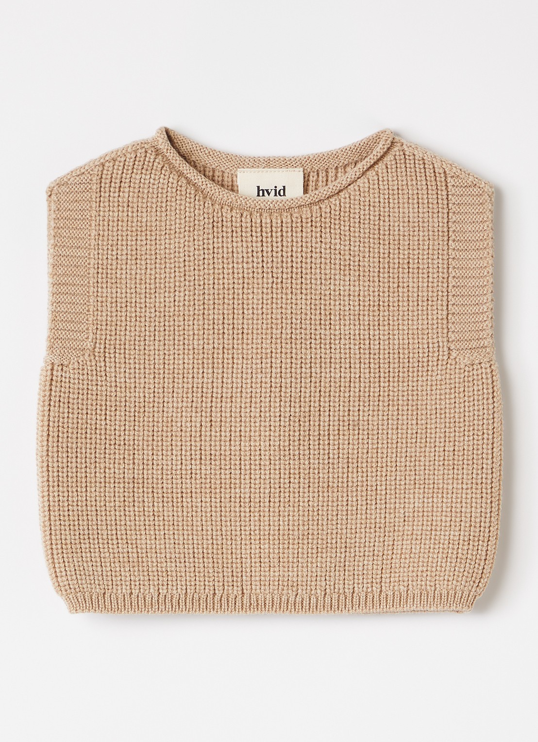 Hvid Harvey grofgebreide spencer van merino wol - voorkant camel