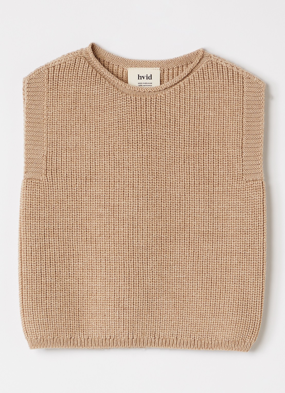 Hvid Harvey grofgebreide spencer van merino wol - voorkant camel