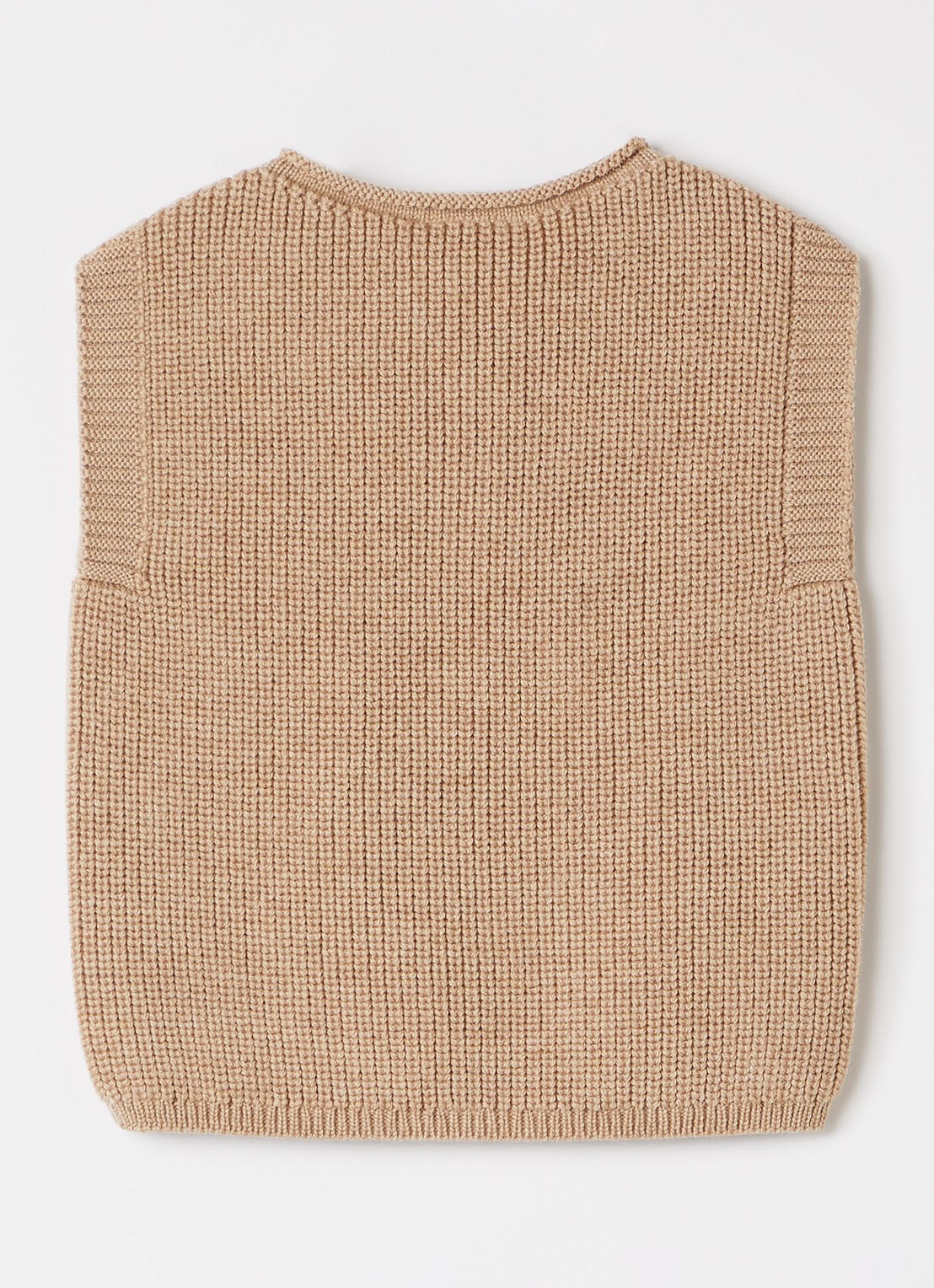 Hvid Harvey grofgebreide spencer van merino wol - voorkant 2 camel