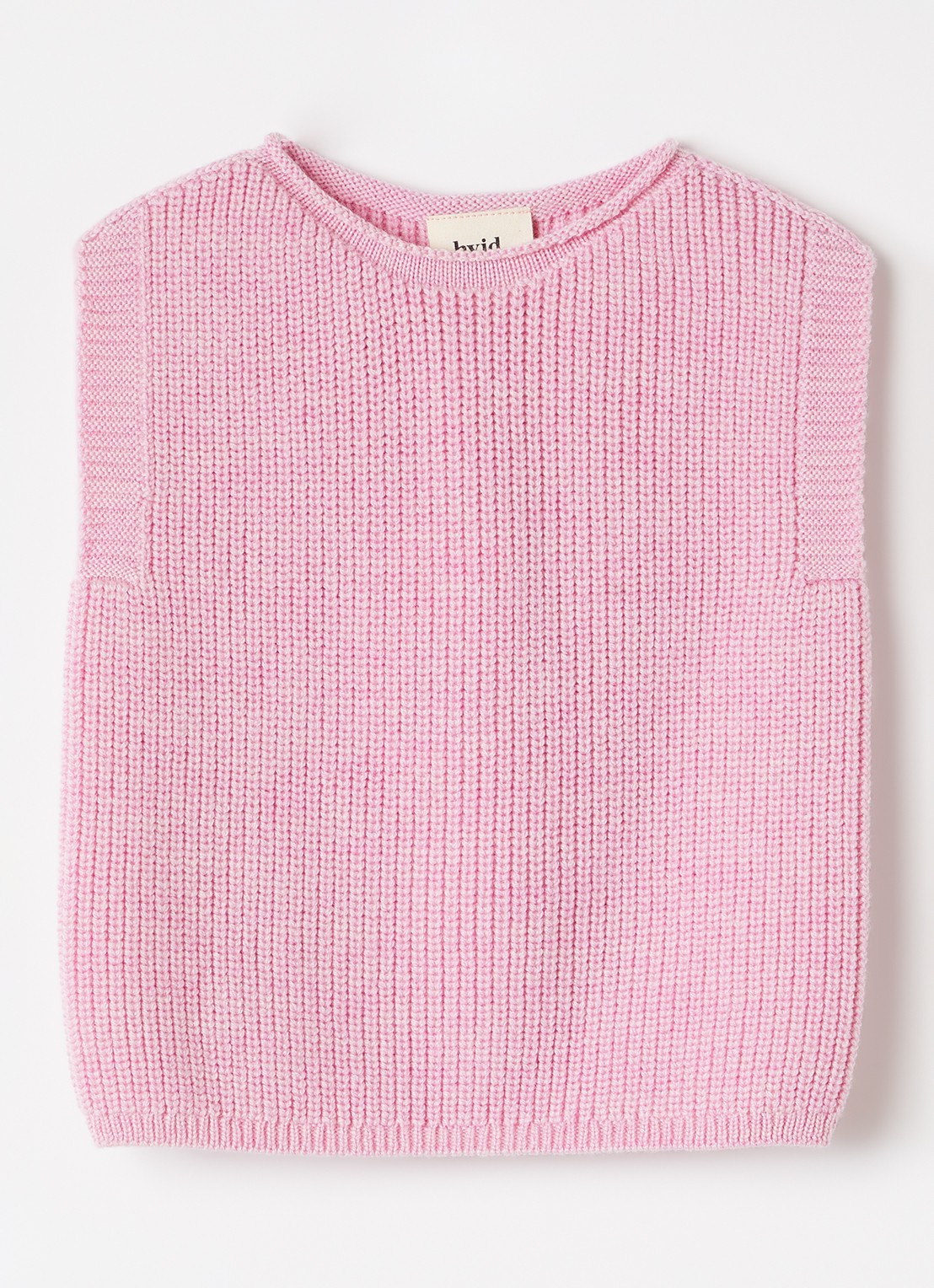 Hvid Harvey grofgebreide spencer van merino wol - voorkant roze